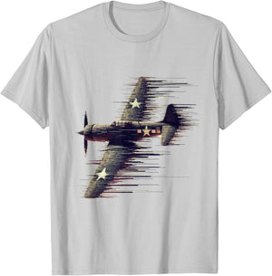 WW2 Distressed Airplane Noisy Jitter Vintage Aviation T-Shirt - T-Shirt | Ash