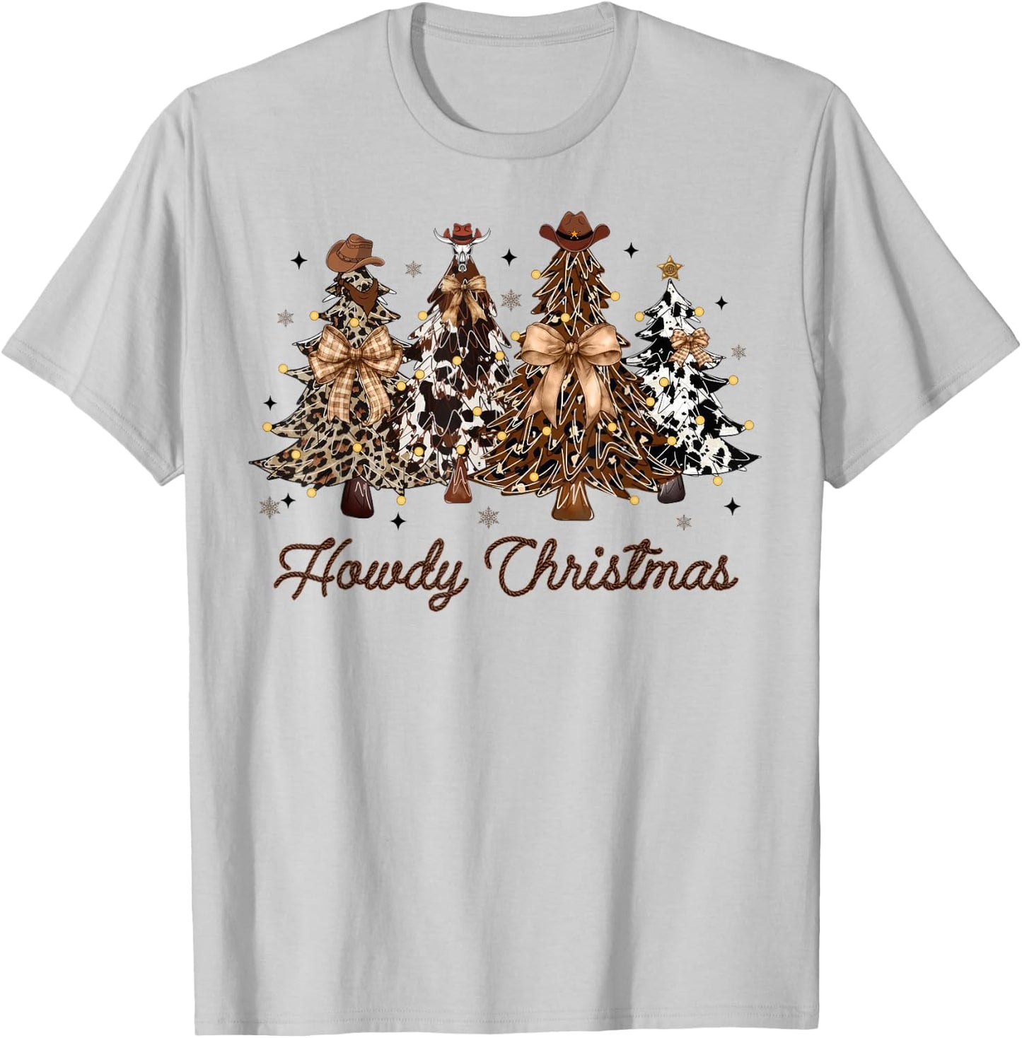 Howdy Christmas Western Cow-Print Tree Xmas Coquette Cowgirl T-Shirt - T-Shirt | Ash