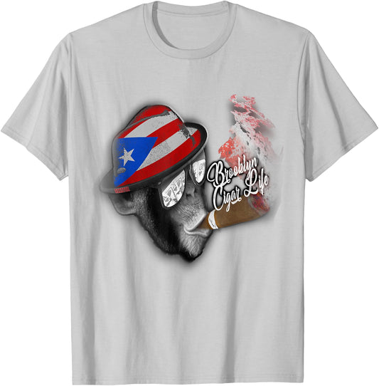Brooklyn t shirt puerto rico flag cigar smoking Monkey T-Shirt - T-Shirt | Ash