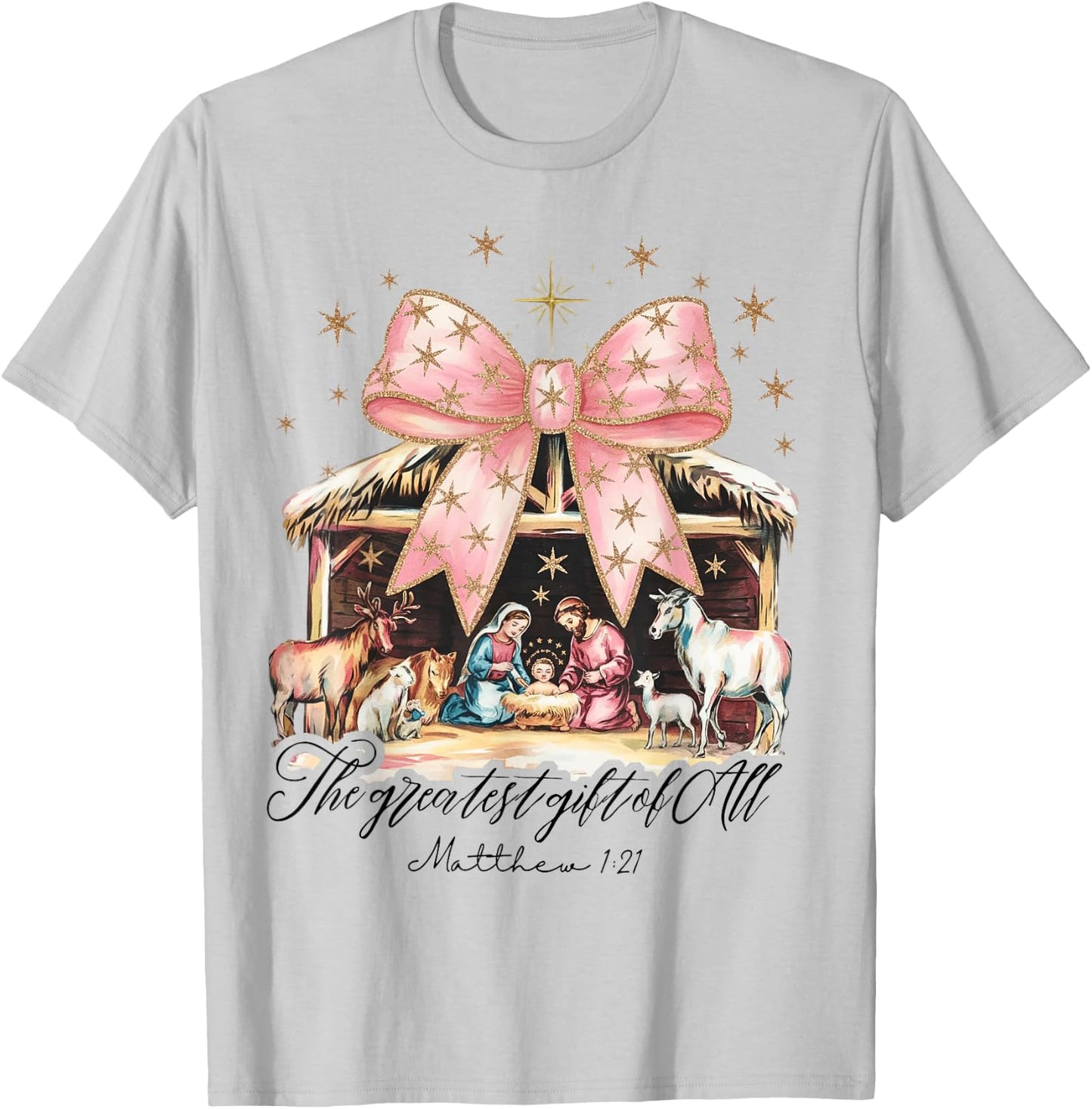 The Greatest Gift Of All Nativity Jesus Christian Christmas T-Shirt - T-Shirt | Ash