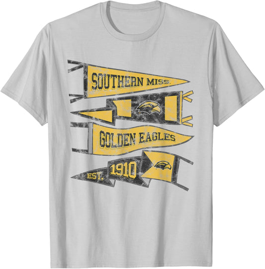 University of Southern Mississippi Golden Eagles Pennants T-Shirt - T-Shirt | Ash