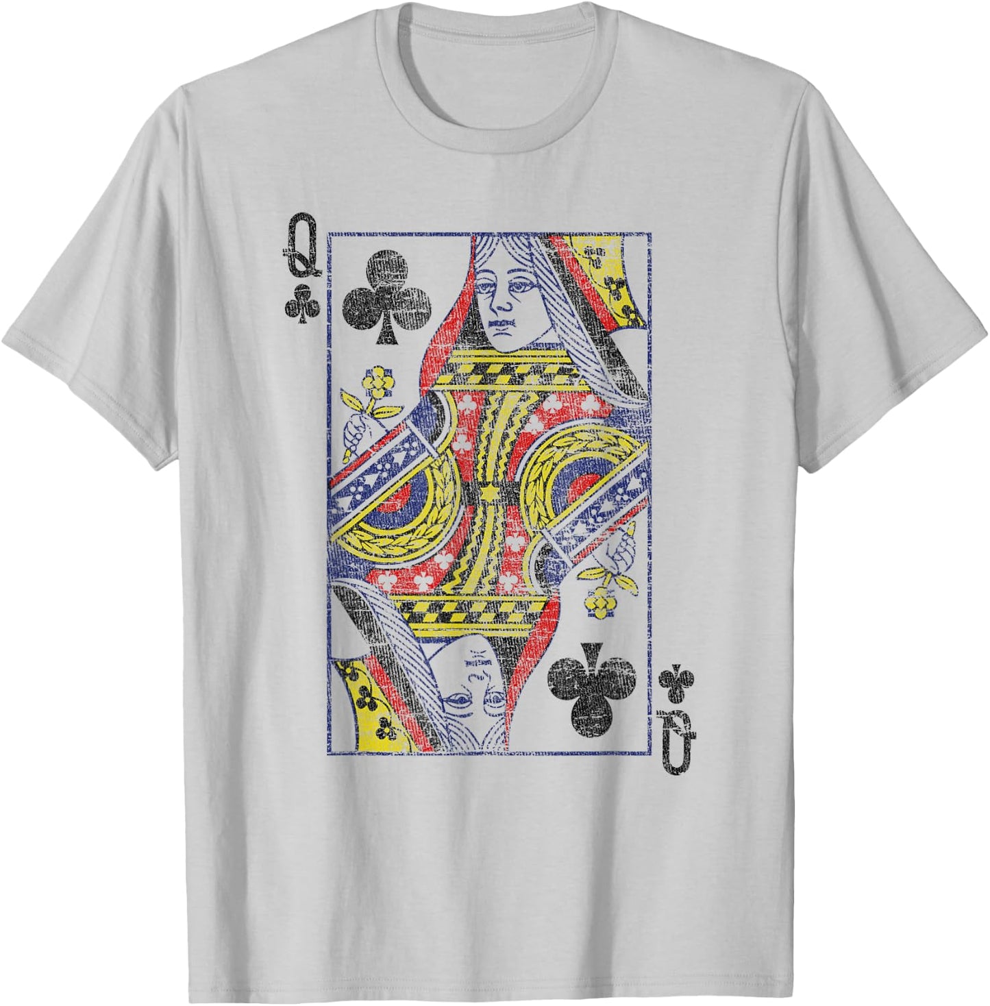 Queen of Clubs Playing Card Costume Poker Distressed T-Shirt - T-Shirt | Ash