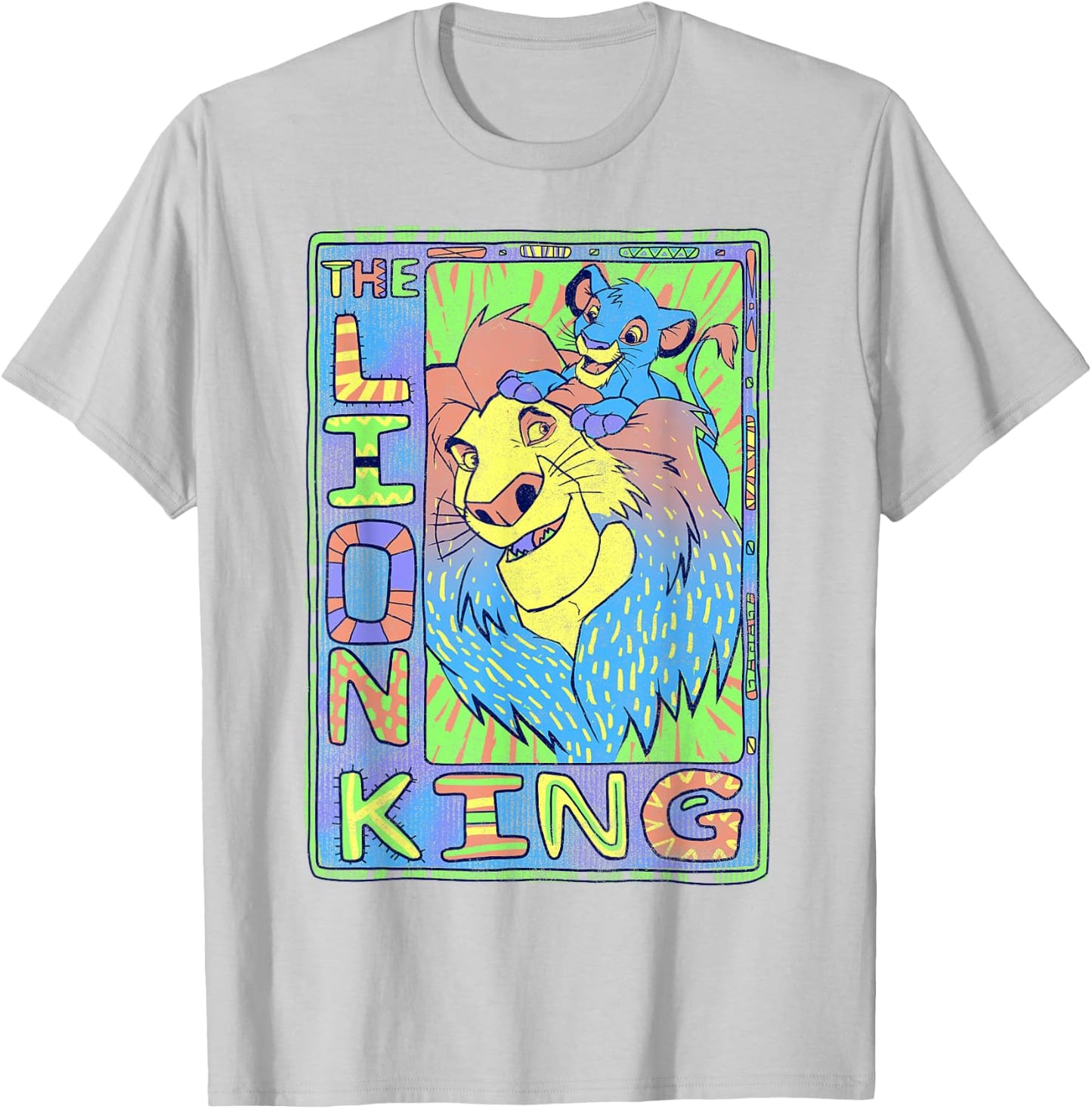 Disney Lion King Retro Colorful Simba Mufasa Graphic T-Shirt - T-Shirt | Ash