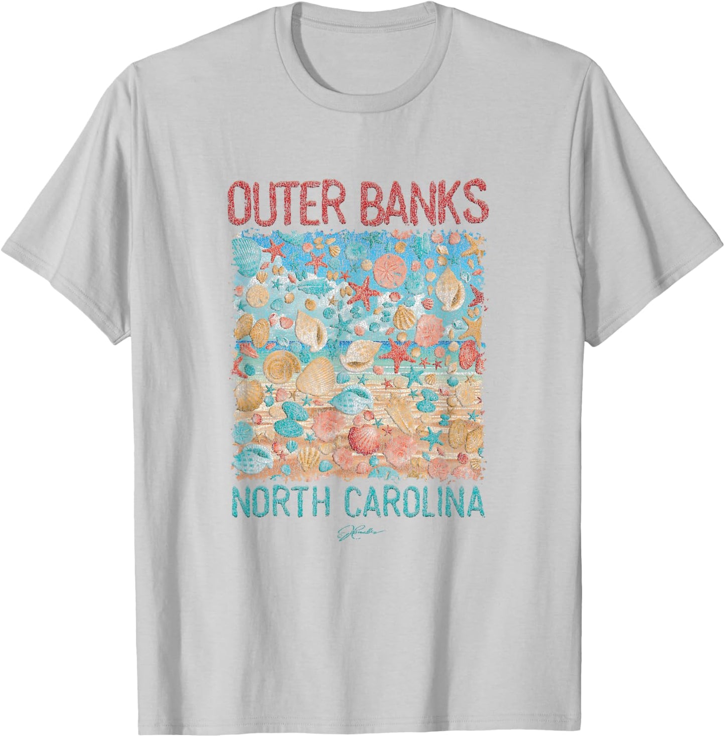 JCombs: Outer Banks, NC, Seashell Rain T-Shirt - T-Shirt | Ash