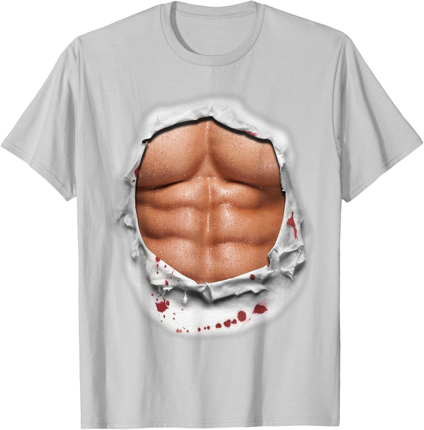 Six Pack Abs Muscles Workout Bodybuilder Torn Open Chest T-Shirt - T-Shirt | Ash