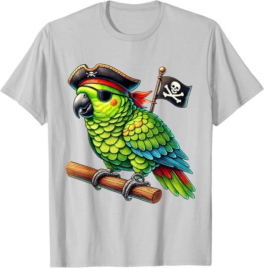 Parrot Pirate Buccaneer Parakeet Bird T-Shirt - T-Shirt | Ash