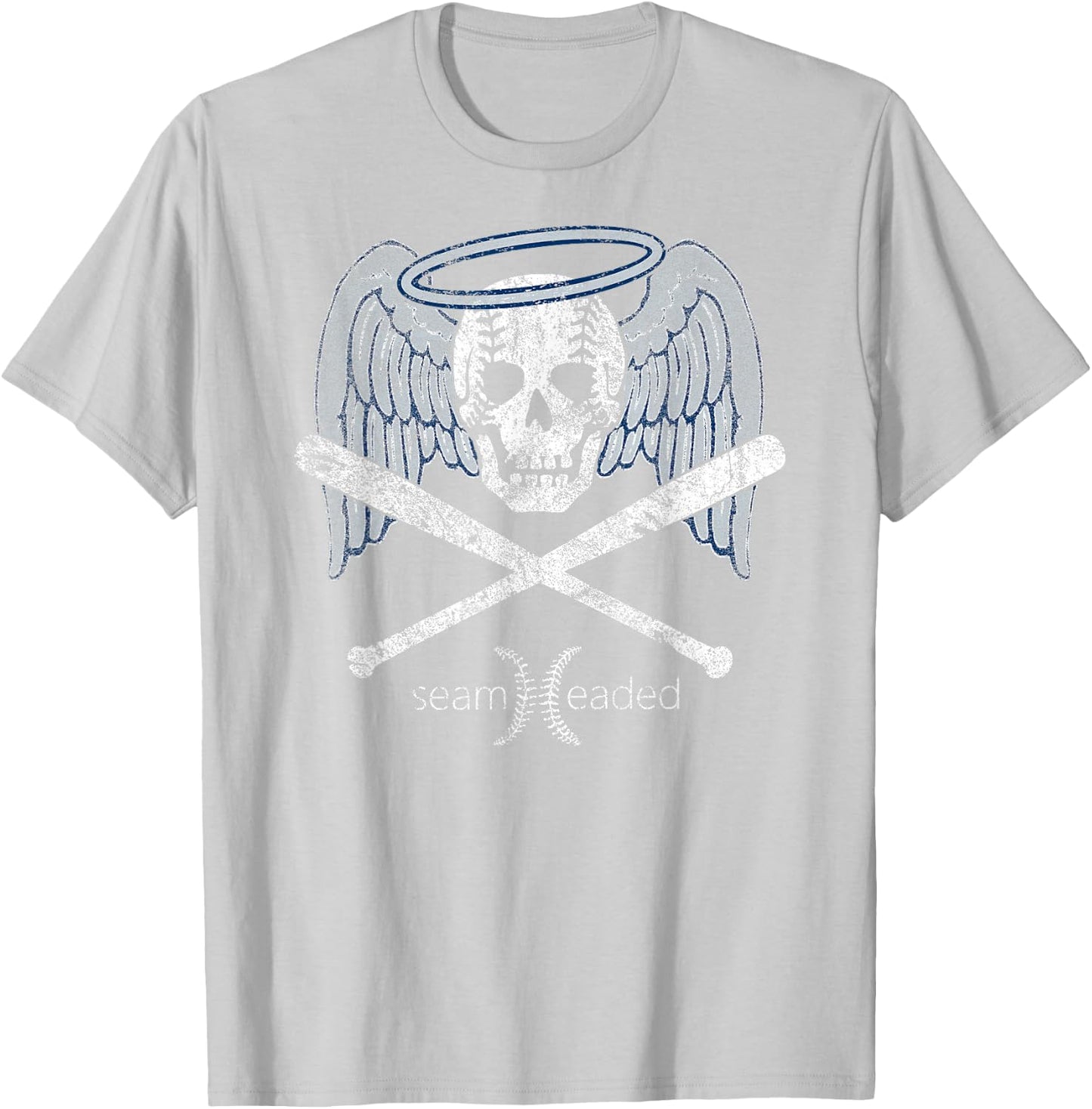 Vintage Angel Baseball Skull with Bats and Halo T Shirt T-Shirt - T-Shirt | Ash