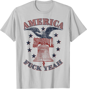 America Fuck Yeah Bald Eagle Liberty Bell 1776 4th of July T-Shirt - T-Shirt | Ash