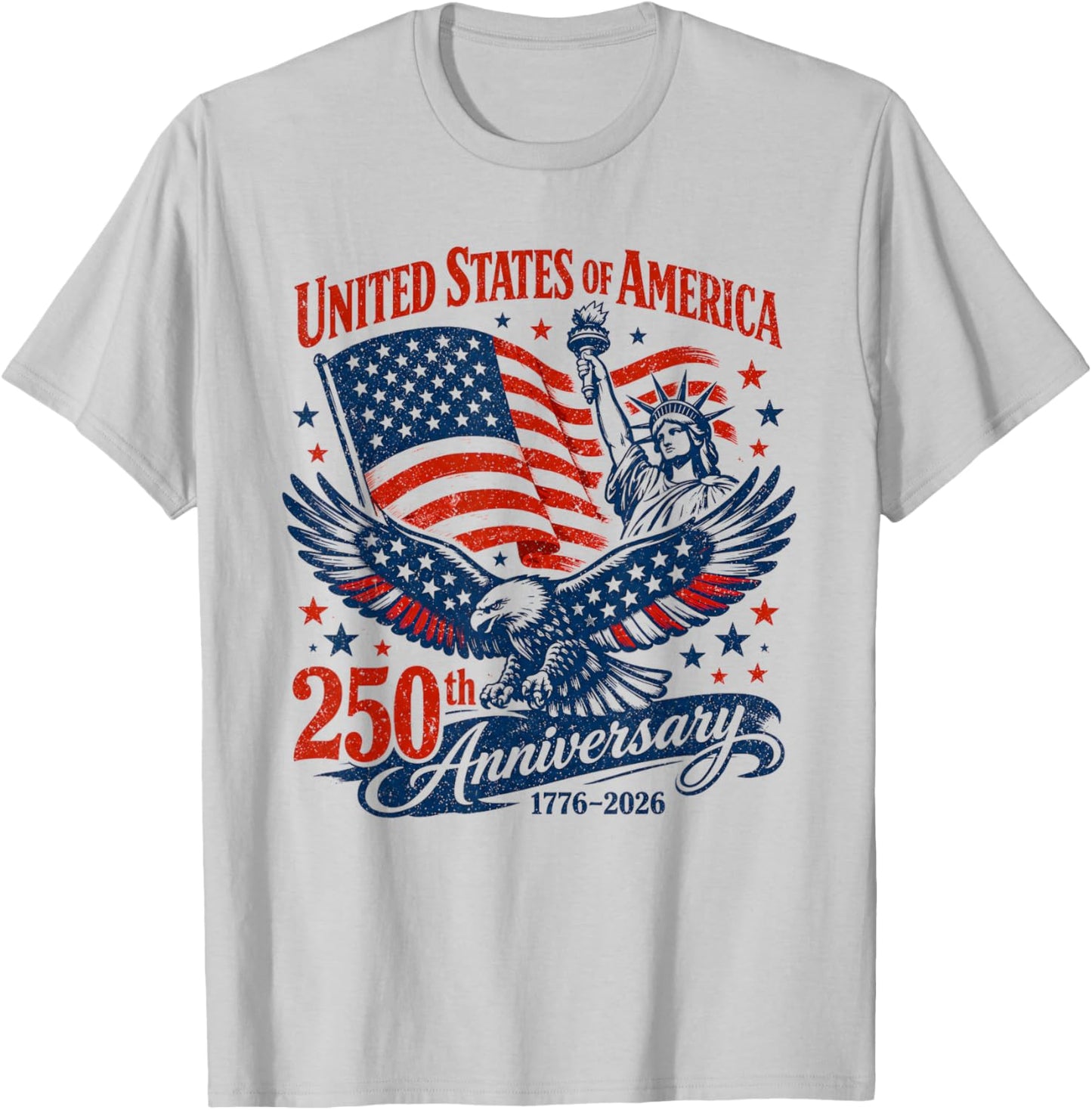 USA 250 Years Anniversary Eagle American Flag 4th of July T-Shirt - T-Shirt | Ash