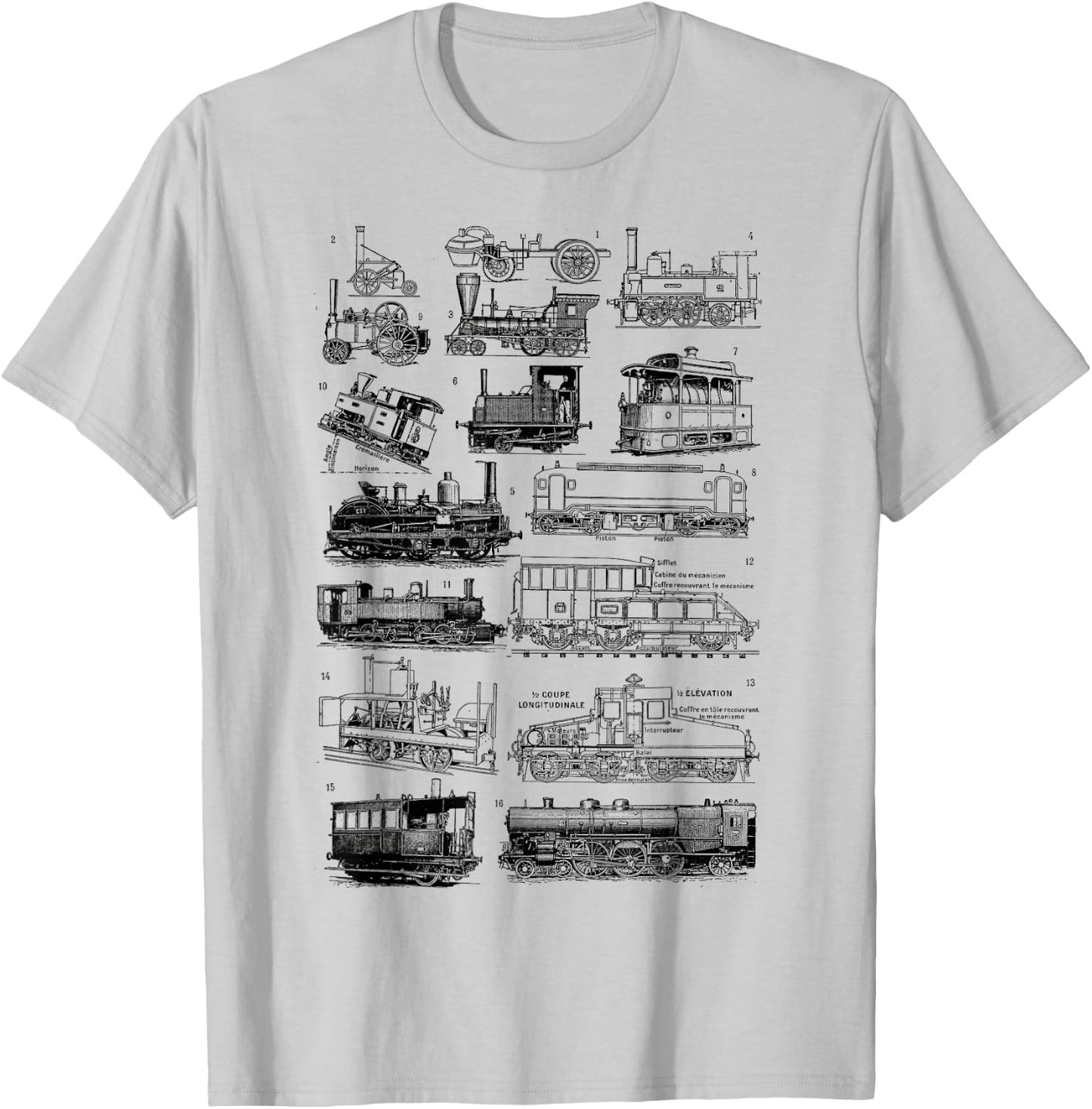 Steam Engine Train Steam Train Locomotive Vintage Chart T-Shirt - T-Shirt | Ash