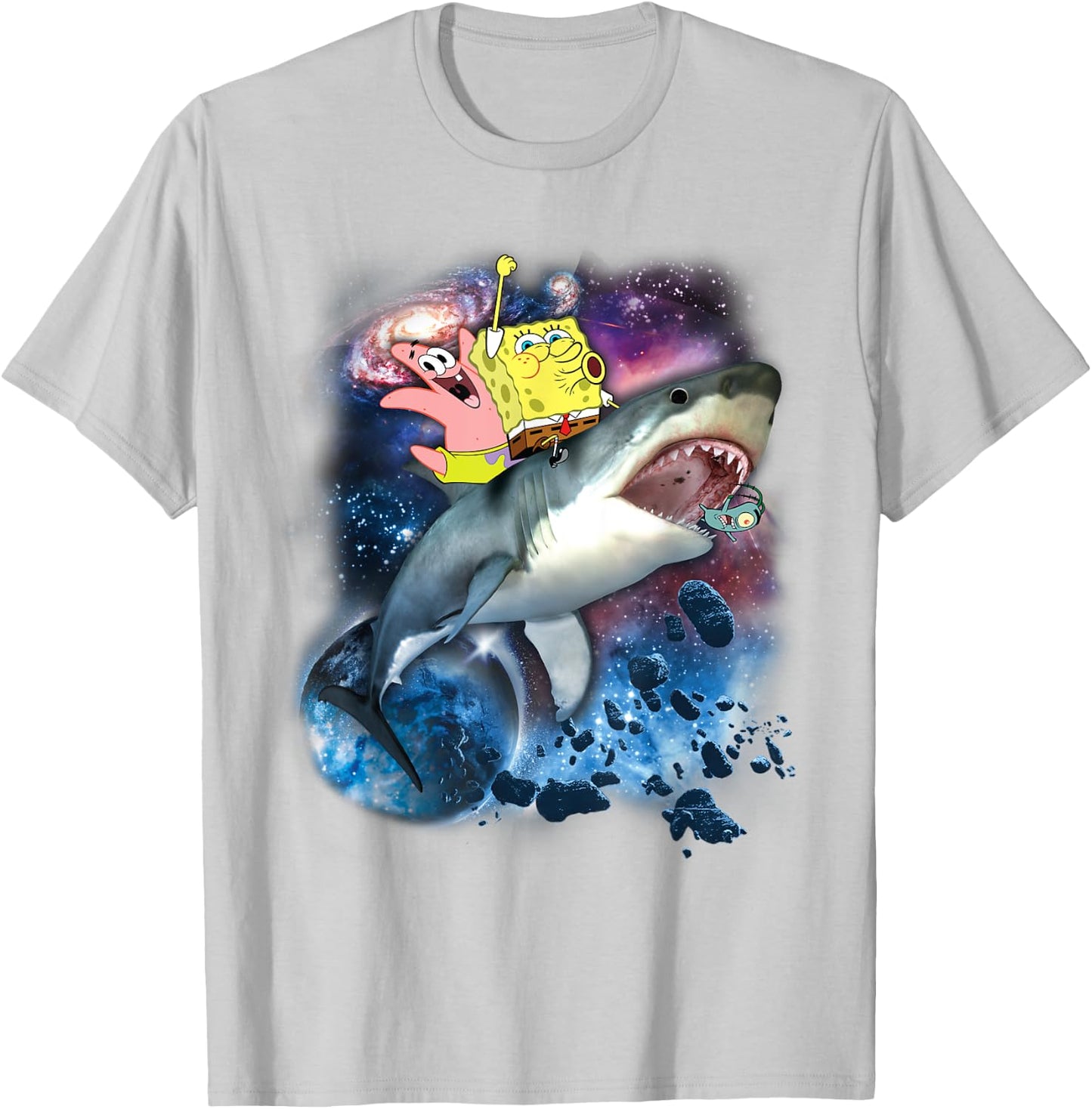 Spongebob SquarePants & Patrick Shark Riding T-Shirt - T-Shirt | Ash