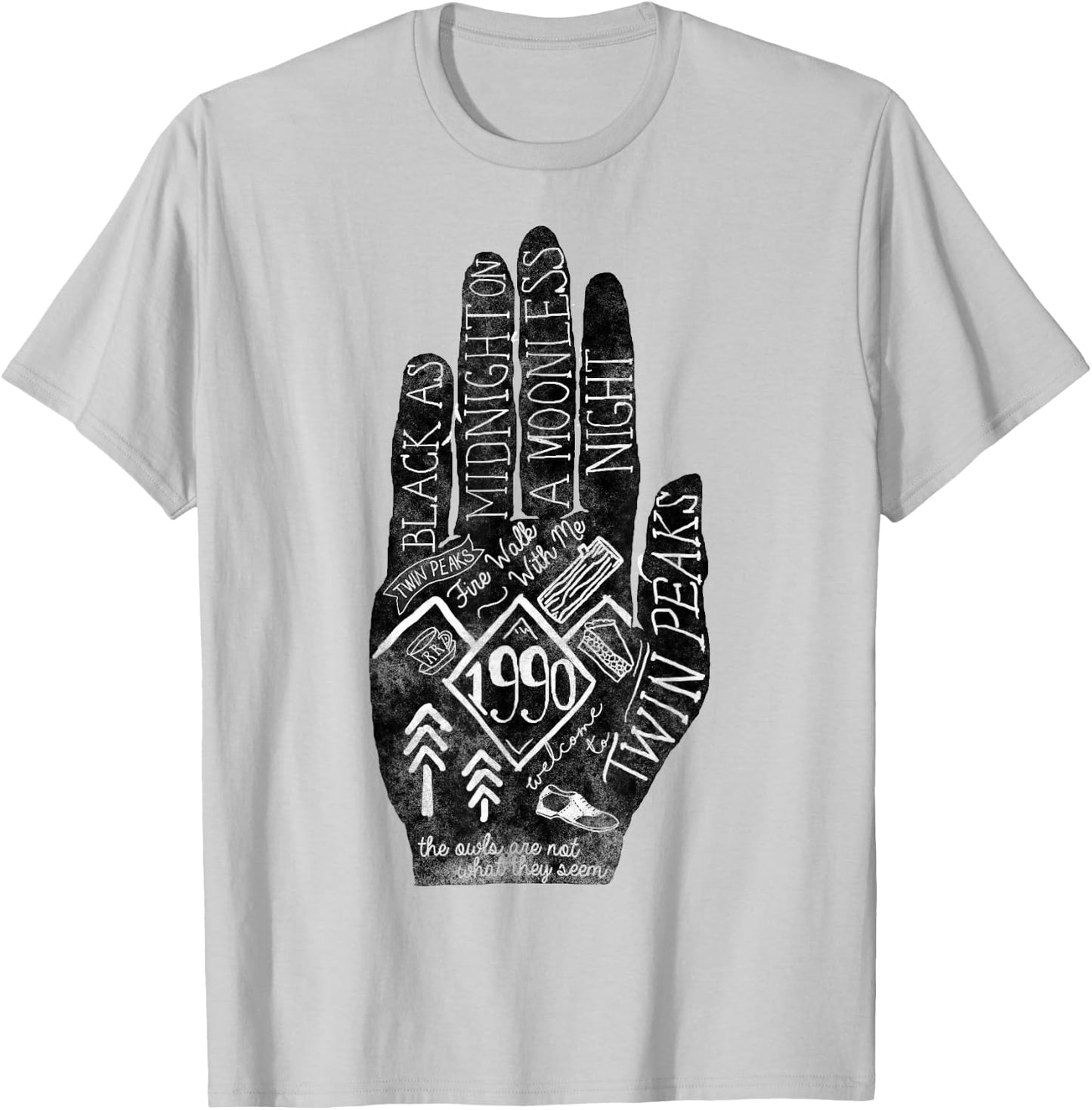 Twin Peaks Mystery Hand Symbols & Quotes Graphic T-Shirt - T-Shirt | Ash