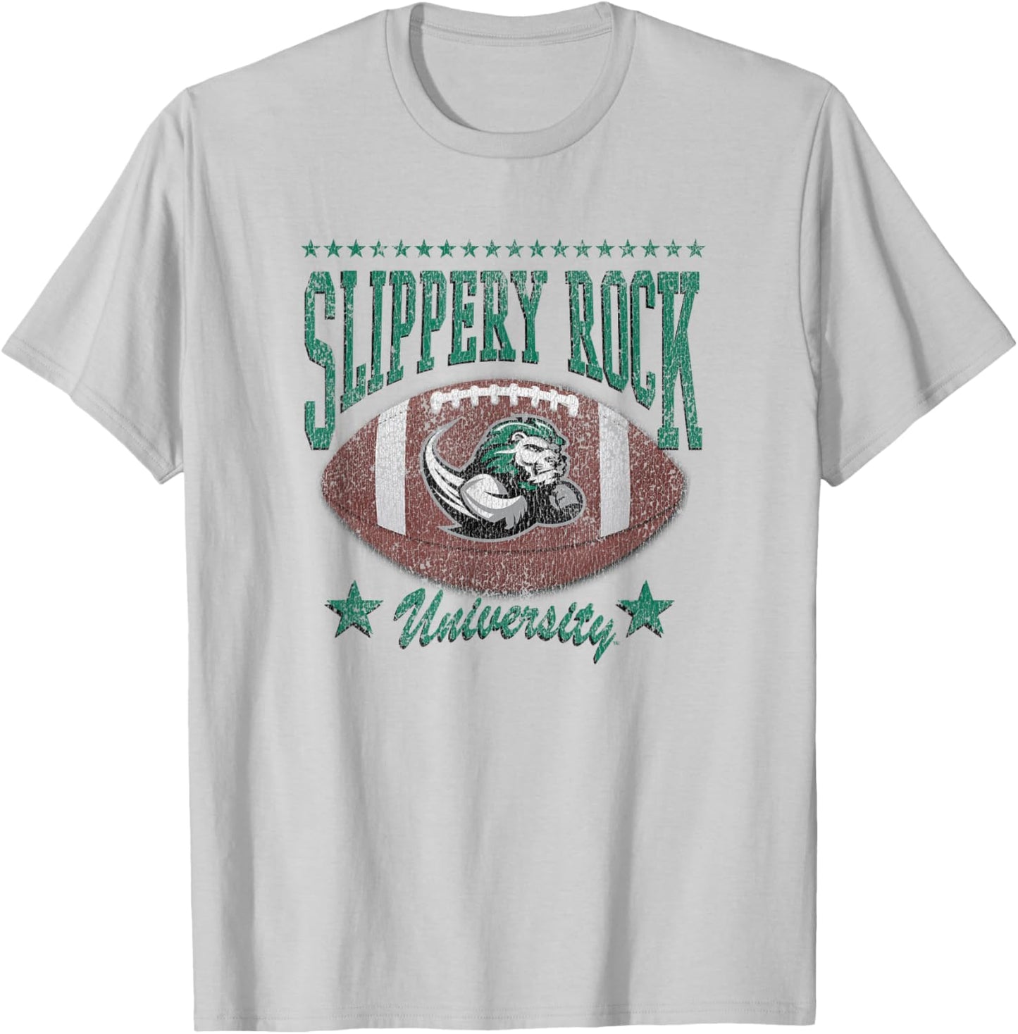 Slippery Rock The Rock Football Vintage Stars Gray T-Shirt - T-Shirt | Ash