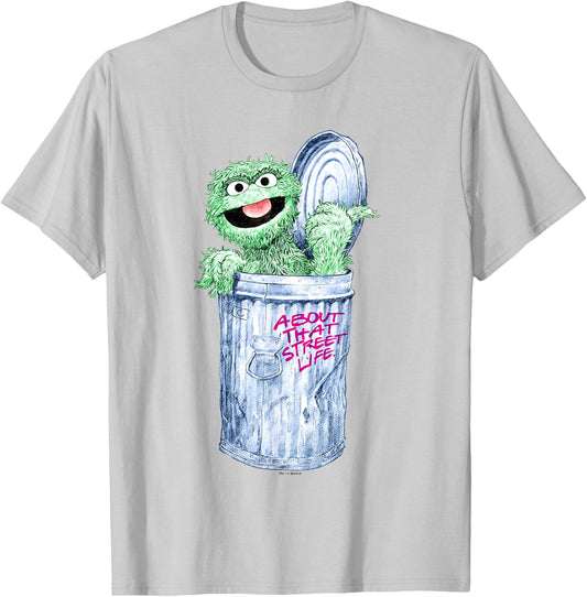 Sesame Street Oscar The Grouch Street Life T-Shirt - T-Shirt | Ash