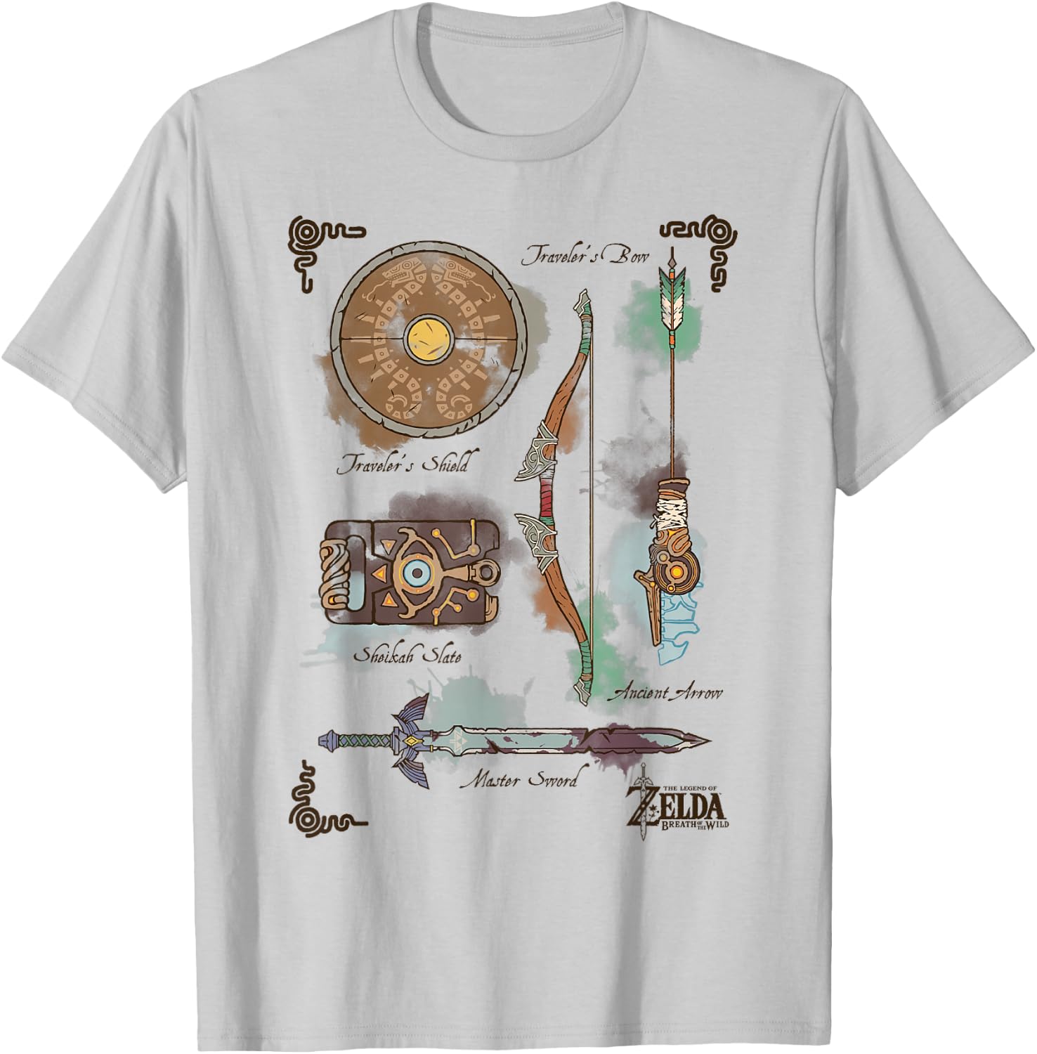 Zelda Breath of The Wild Link Inventory Graphic T-Shirt - T-Shirt | Ash