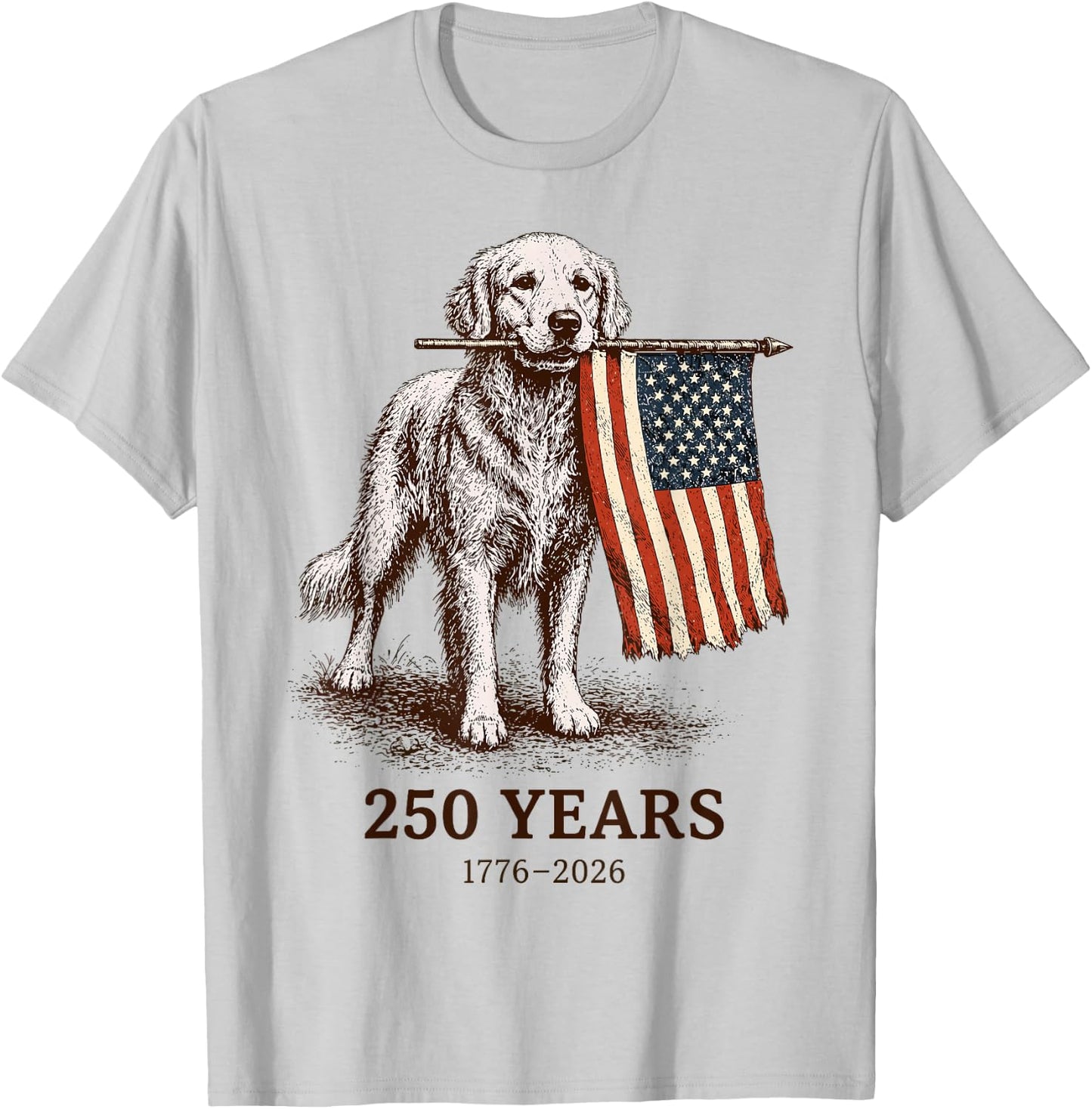 Golden Retriever 250 Years America Patriotic USA 1776-2026 T-Shirt - T-Shirt | Ash
