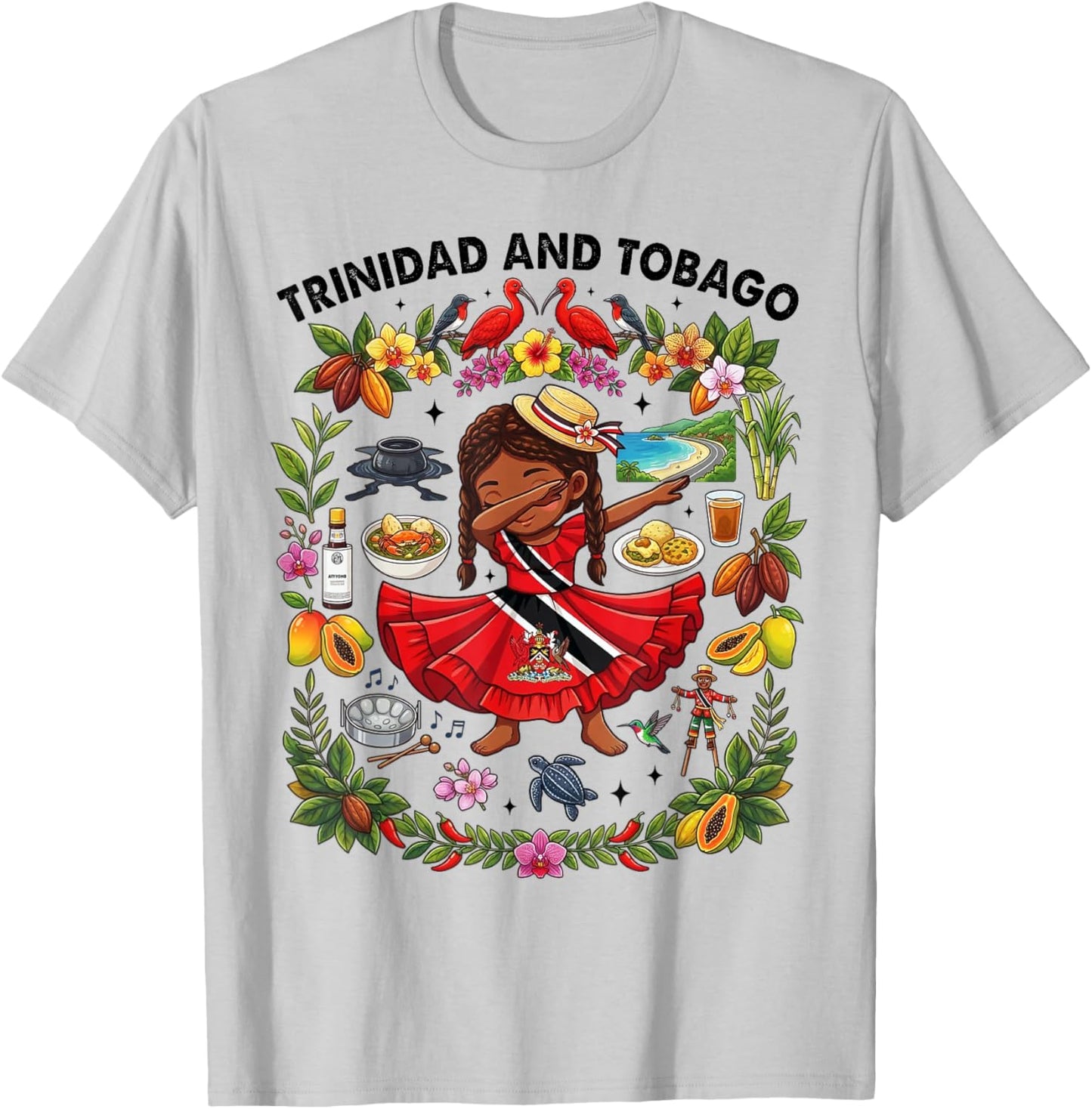 Dabbing Trinidad and Tobago Girl Flag Dress Steelpan Pride T-Shirt - T-Shirt | Ash