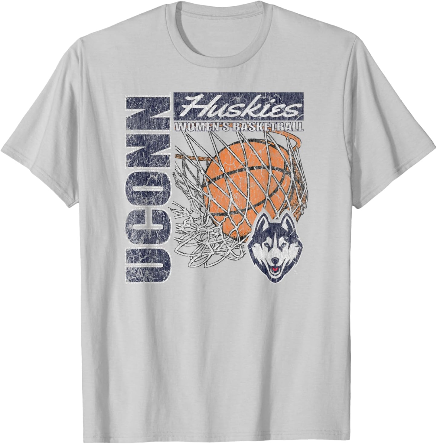 Connecticut Huskies Women's Basketball Vintage 90's Gray T-Shirt - T-Shirt | Ash