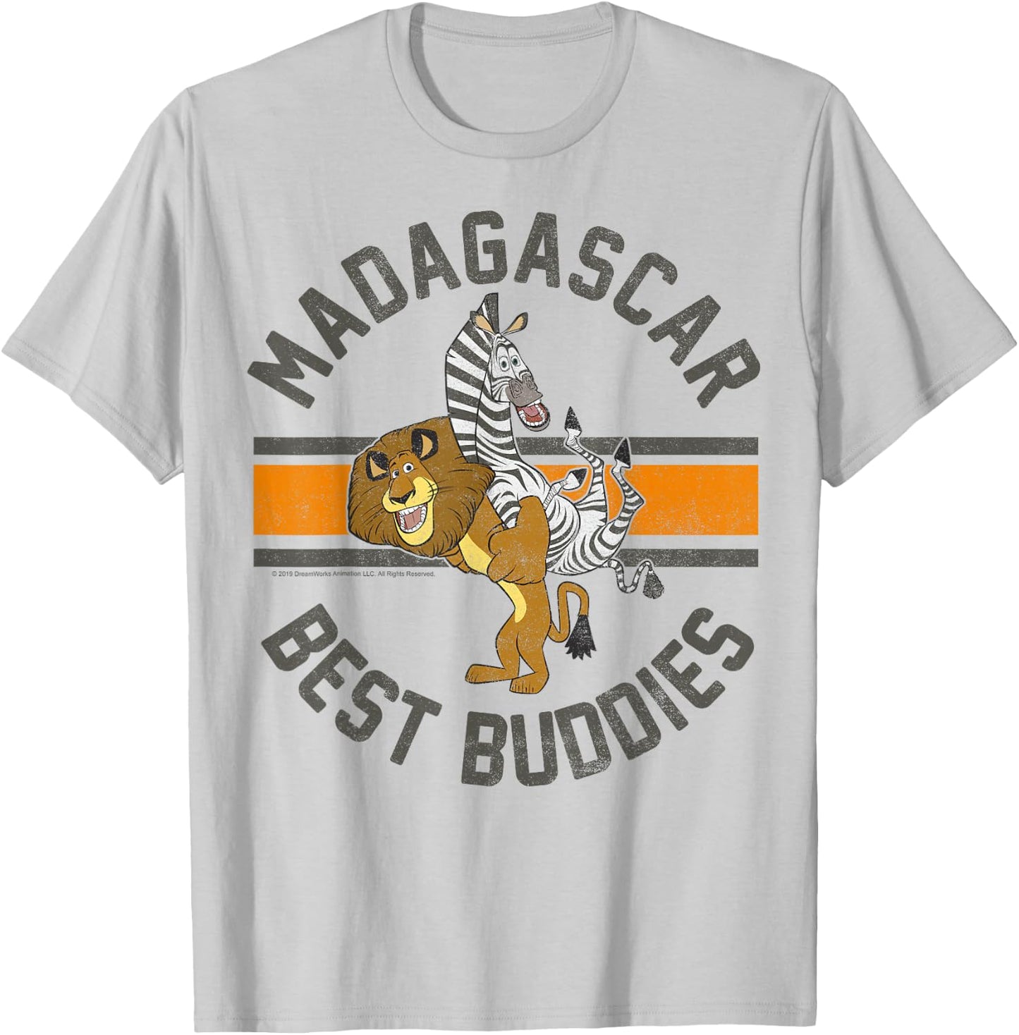 Madagascar Alex and Marty Best Buddies Striped Text Poster T-Shirt - T-Shirt | Ash