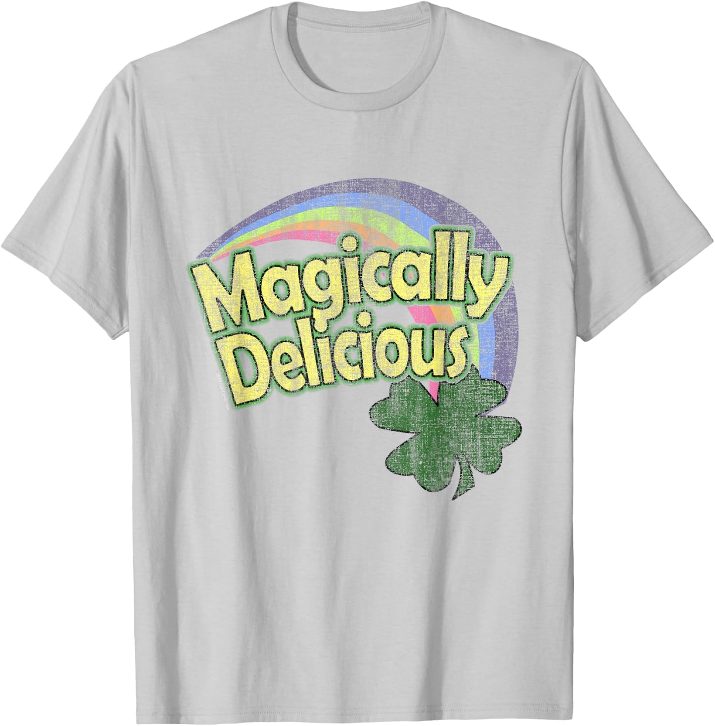 CuteComfy Magically Delicious 80s Vintage St. Patrick's Day Lucky Charm Green Retro Rainbow Short Sleeve - Small - -Adults T-Shirt - T-Shirt | Ash