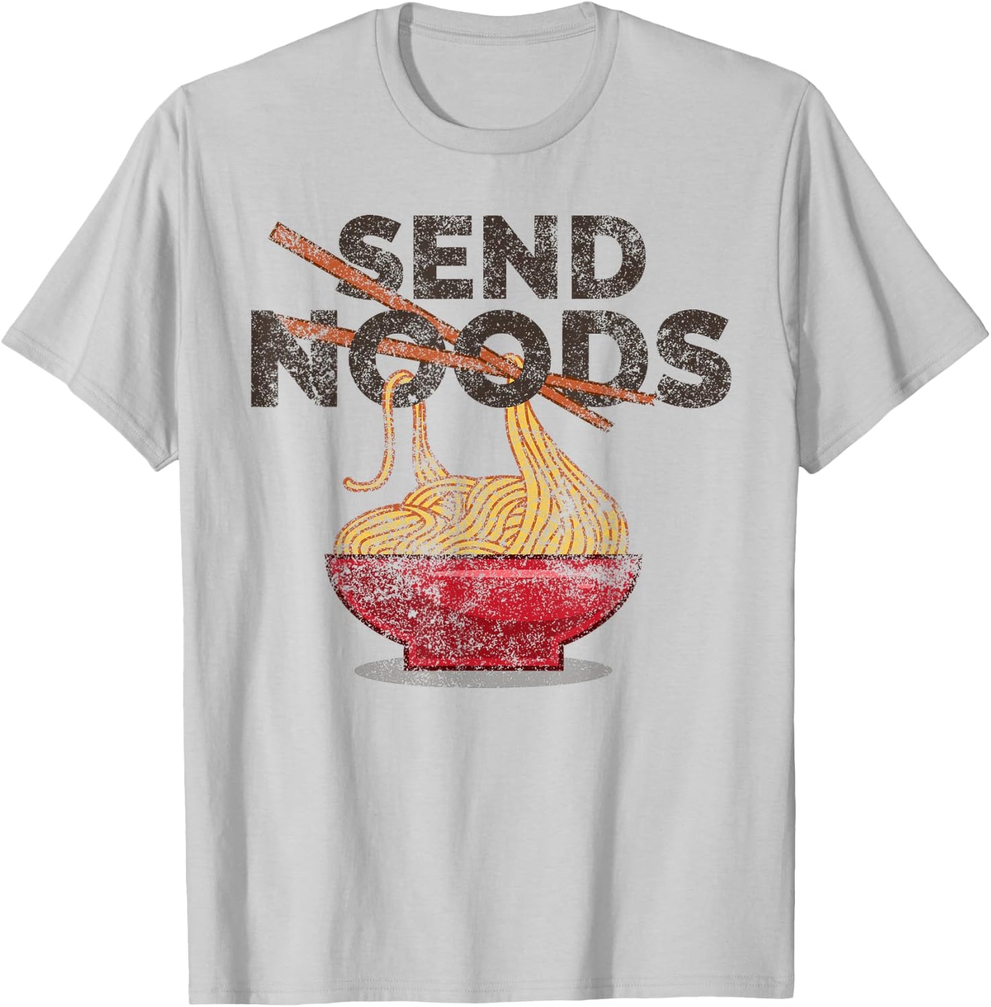 Send Noods Distressed Funny Ramen Noodle T-Shirt - T-Shirt | Ash