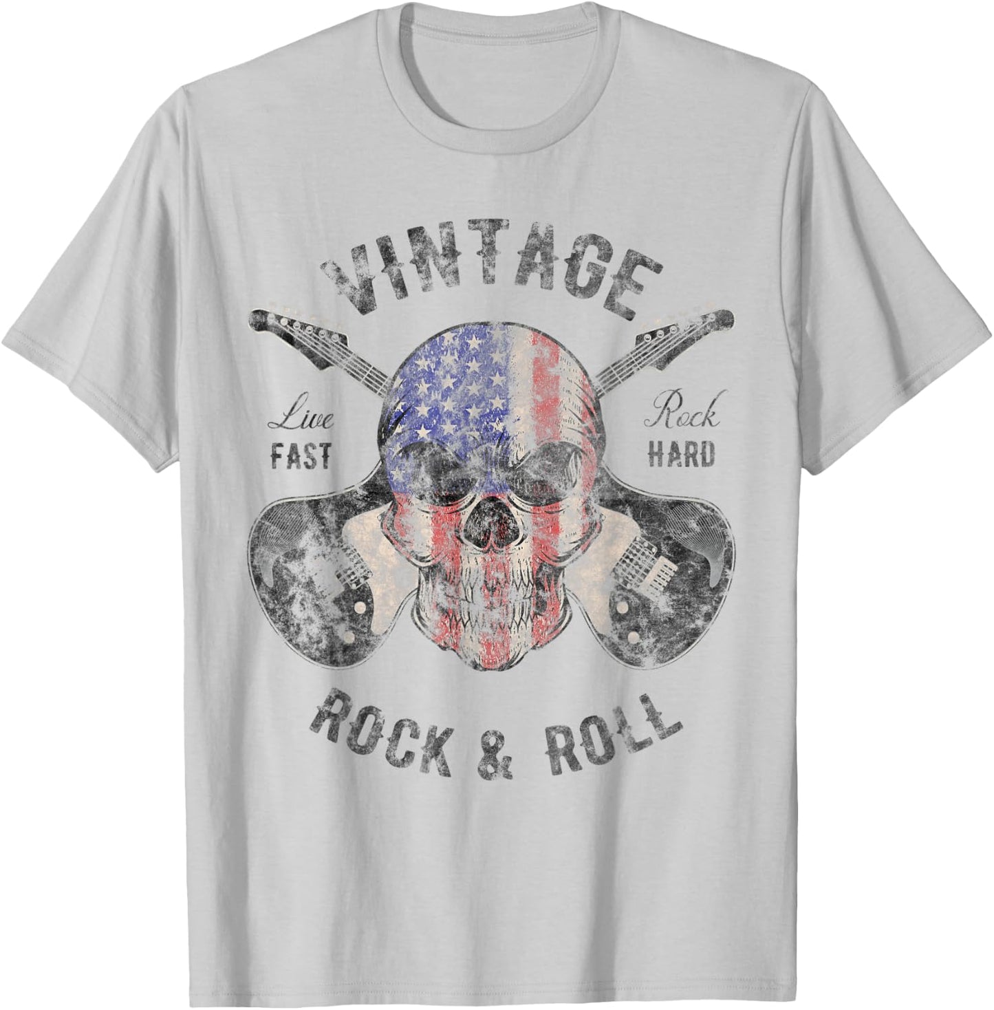 Guitar Player Shirt Vintage Guitarist Gifts Skull Flag T-Shirt - T-Shirt | Ash