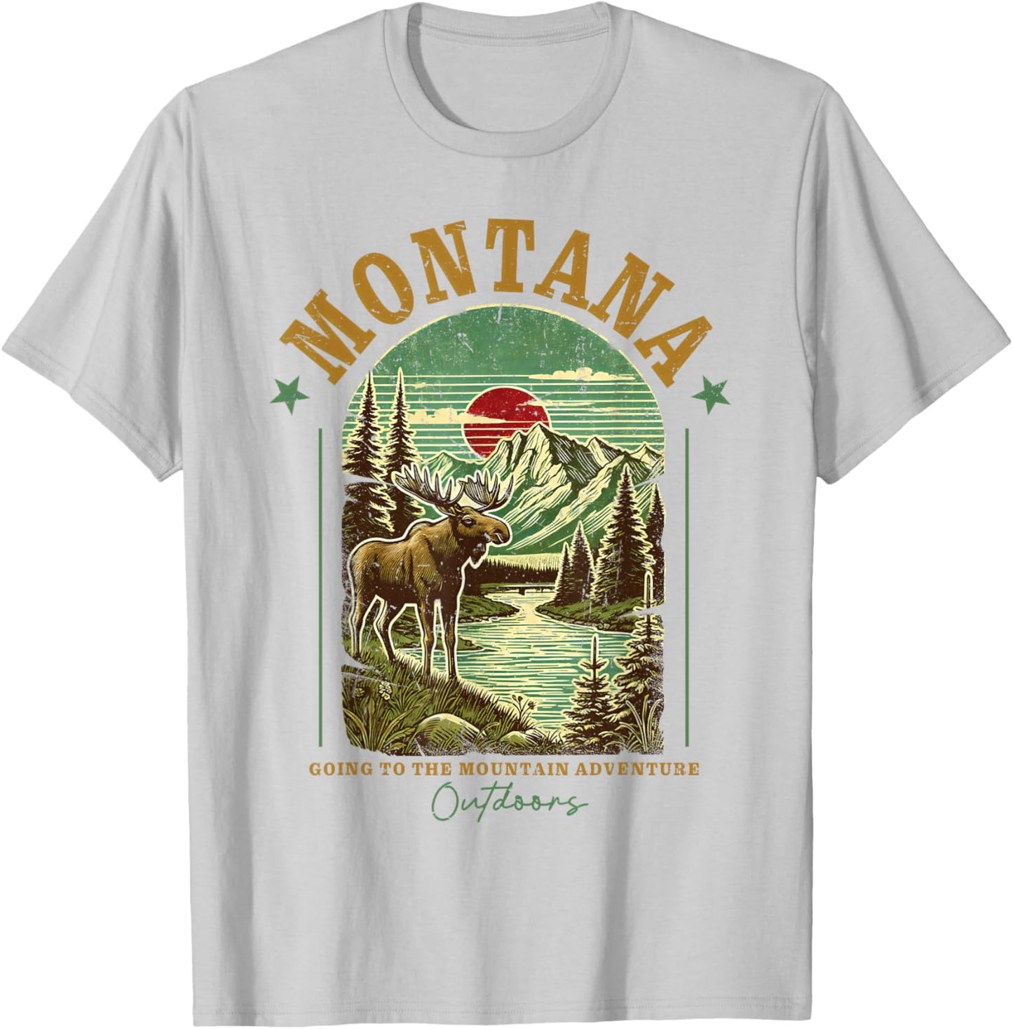 Montana Moose Mountain River Nature Wilderness Adventure T-Shirt - T-Shirt | Ash