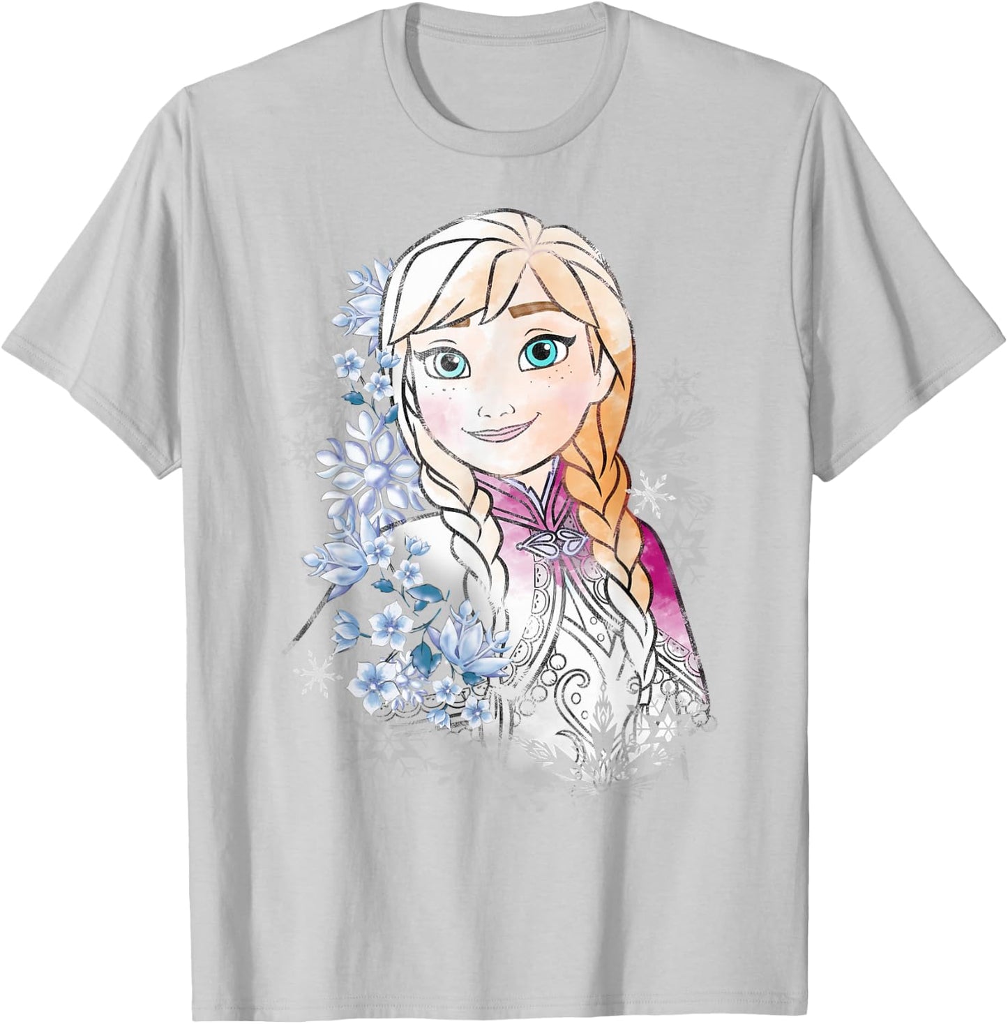 Disney Frozen Anna Illustrated Snowflake Flowers T-Shirt - T-Shirt | Ash