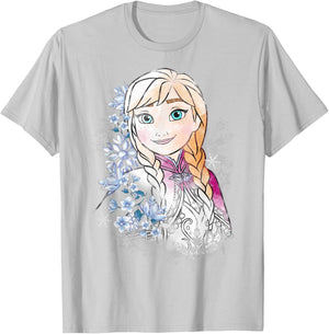 Disney Frozen Anna Illustrated Snowflake Flowers T-Shirt - T-Shirt | Ash