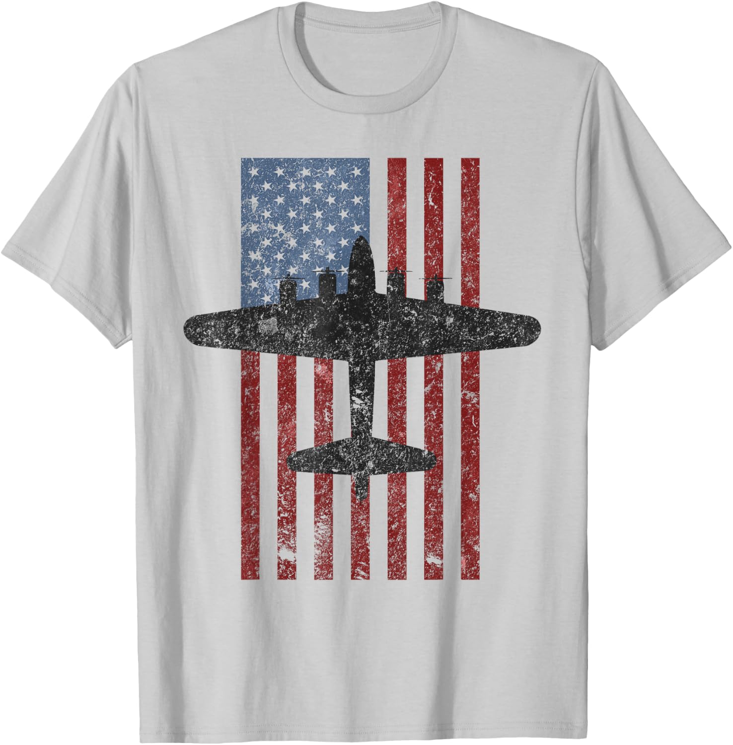 B-17 Flying Fortress WWII Bomber Vintage American Flag T-Shirt - T-Shirt | Ash