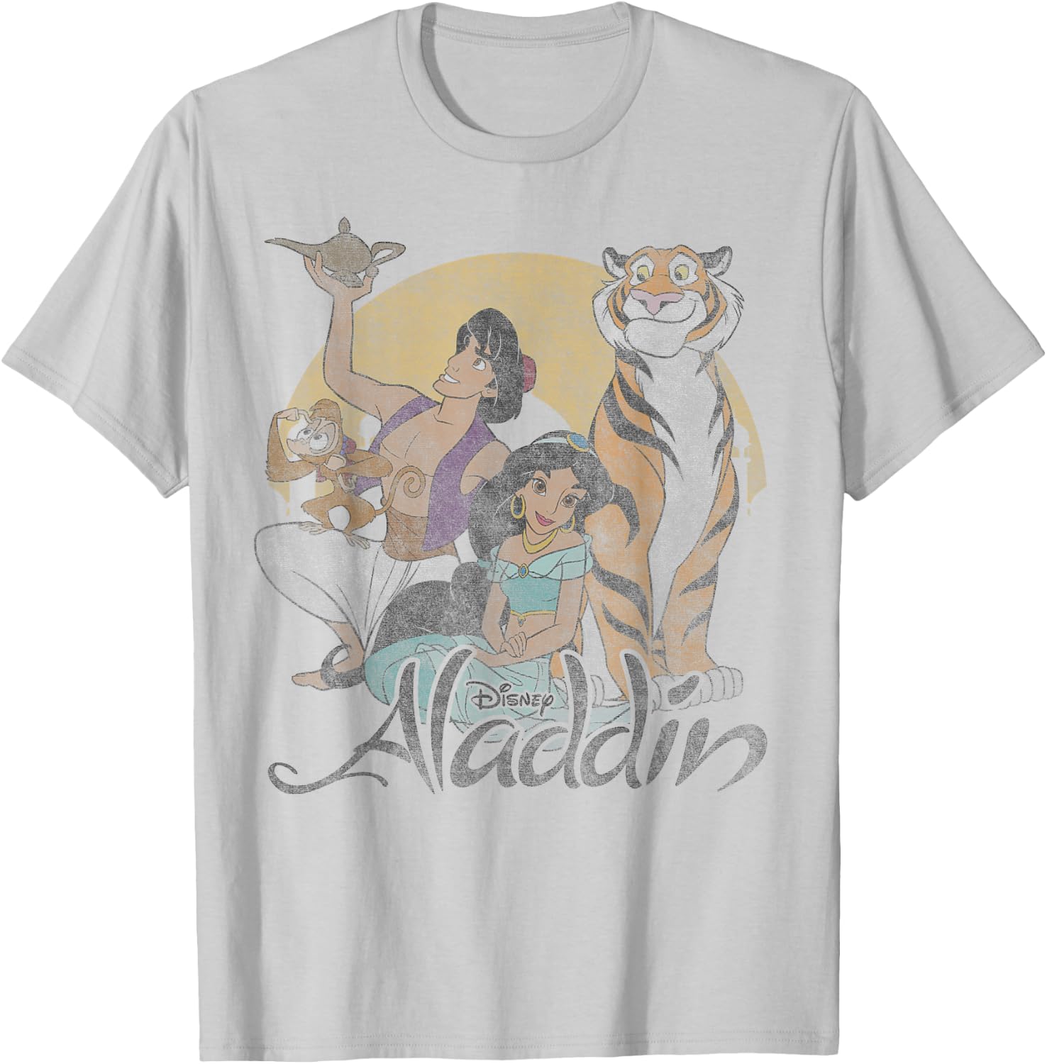 Disney Aladdin Group Shot Faded Sun Poster T-Shirt - T-Shirt | Ash