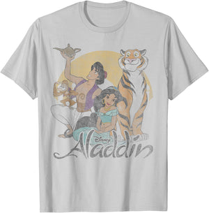 Disney Aladdin Group Shot Faded Sun Poster T-Shirt - T-Shirt | Ash