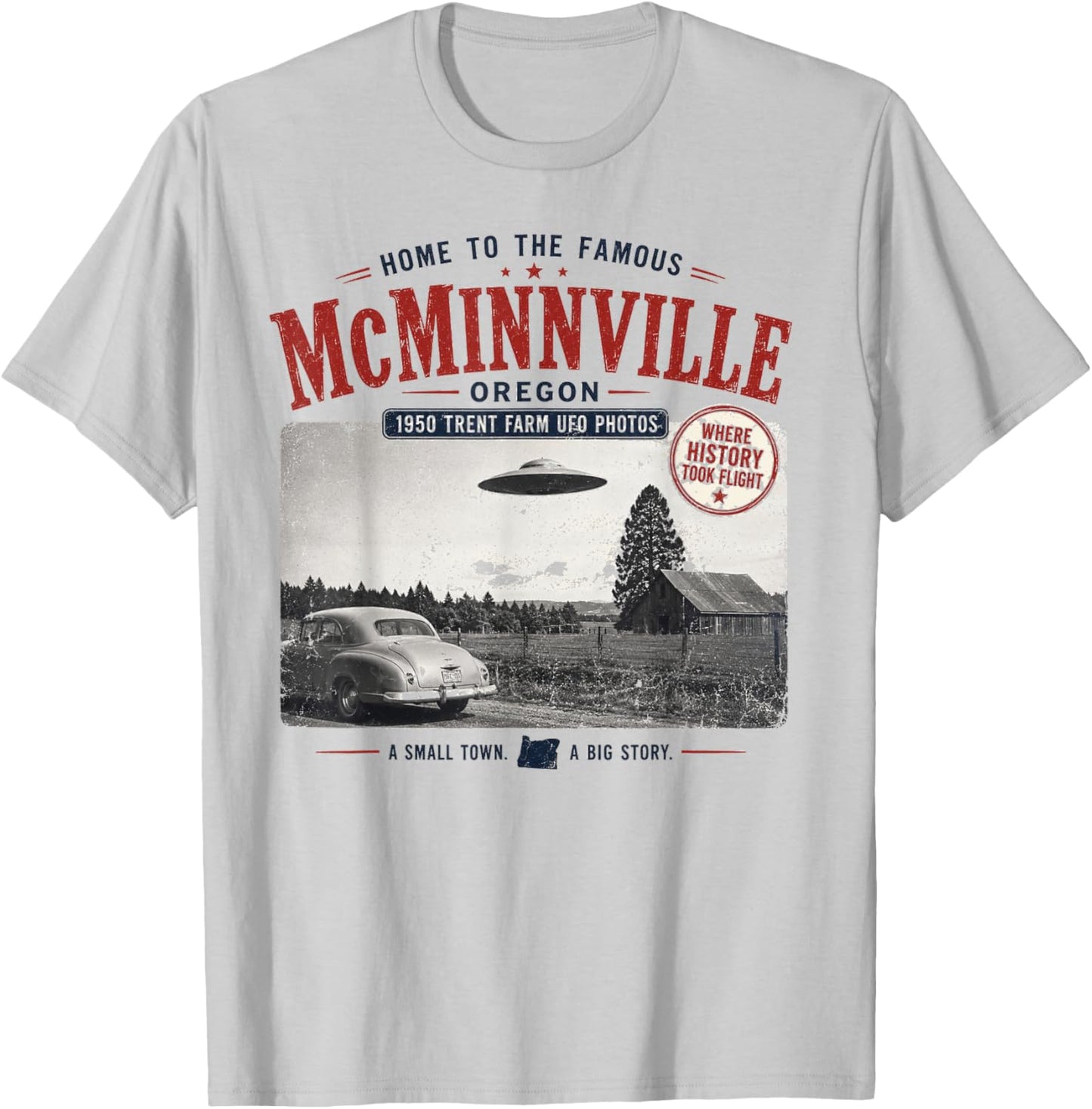 McMinnville Oregon - Vintage 1950 UFO Sighting T-Shirt - T-Shirt | Ash