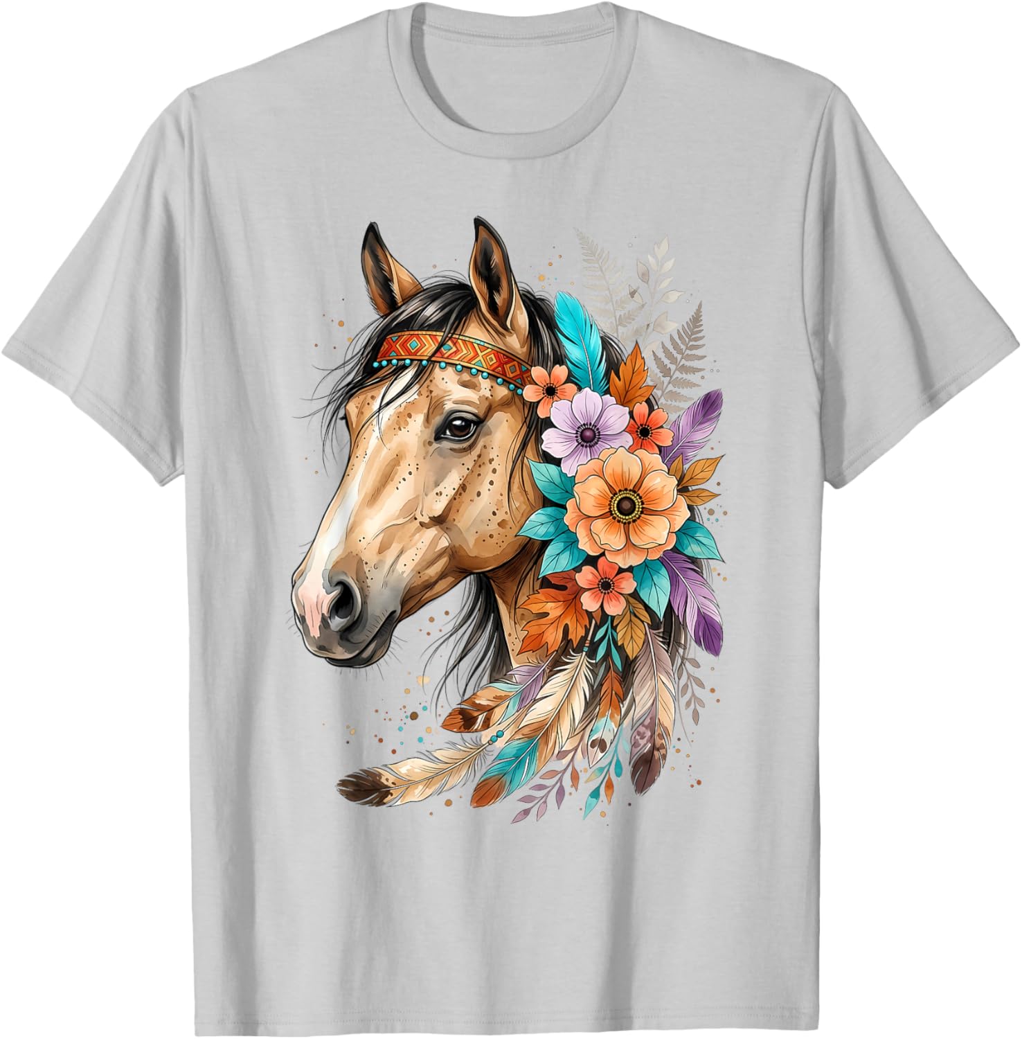 Floral Wild Horse Country Horse Riding Horse Lover T-Shirt - T-Shirt | Ash