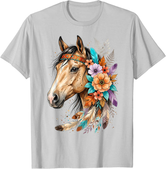 Floral Wild Horse Country Horse Riding Horse Lover T-Shirt - T-Shirt | Ash