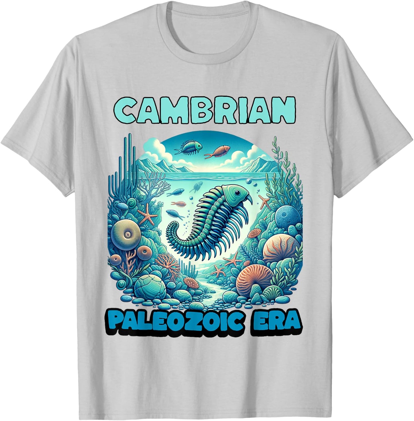 Cambrian Sea Marine Life Ocean Prehistoric Creatures T-Shirt - T-Shirt | Ash