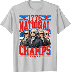 1776 National Champs Funny Patriotic America Founding Father T-Shirt - T-Shirt | Ash