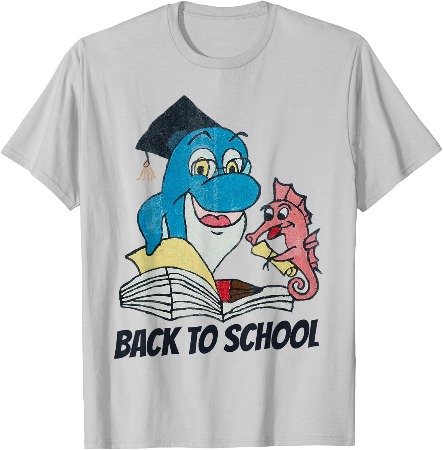 Back To School Funny Dolphin Teacher Seahorse Student Gift Men Women Kids T-Shirt - T-Shirt | Ash
