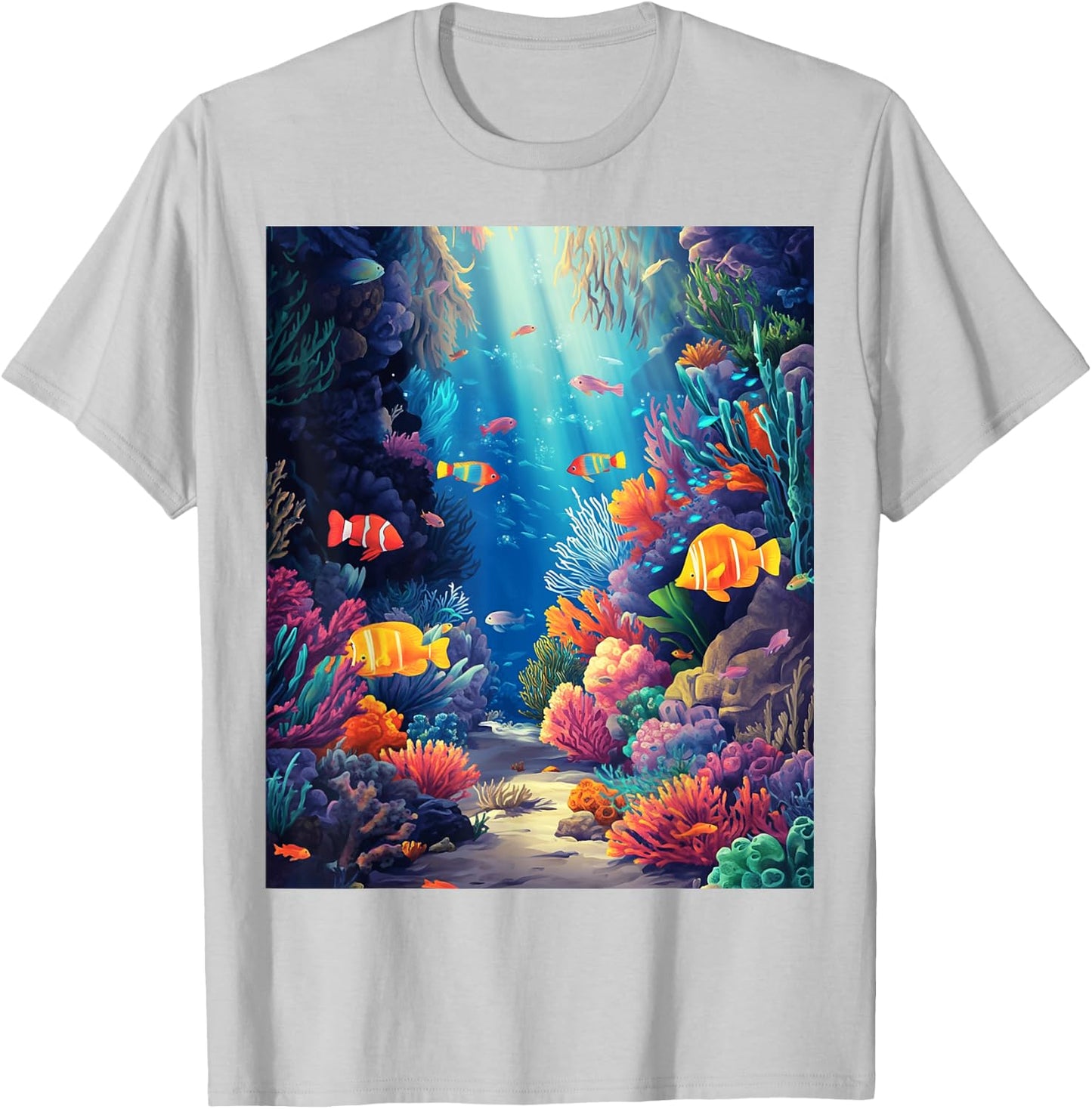 Vibrant Tropical Fish Coral Reef Ocean T-Shirt - T-Shirt | Ash