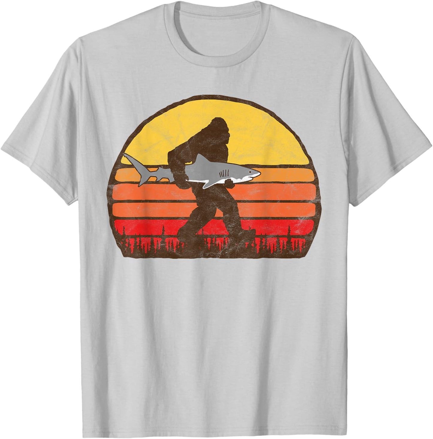Bigfoot Silhouette & Great White Shark Funny Sasquatch Shirt T-Shirt - T-Shirt | Ash