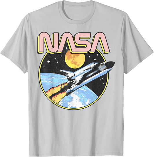 NASA Retro Shuttle Over the Earth T-Shirt - T-Shirt | Ash