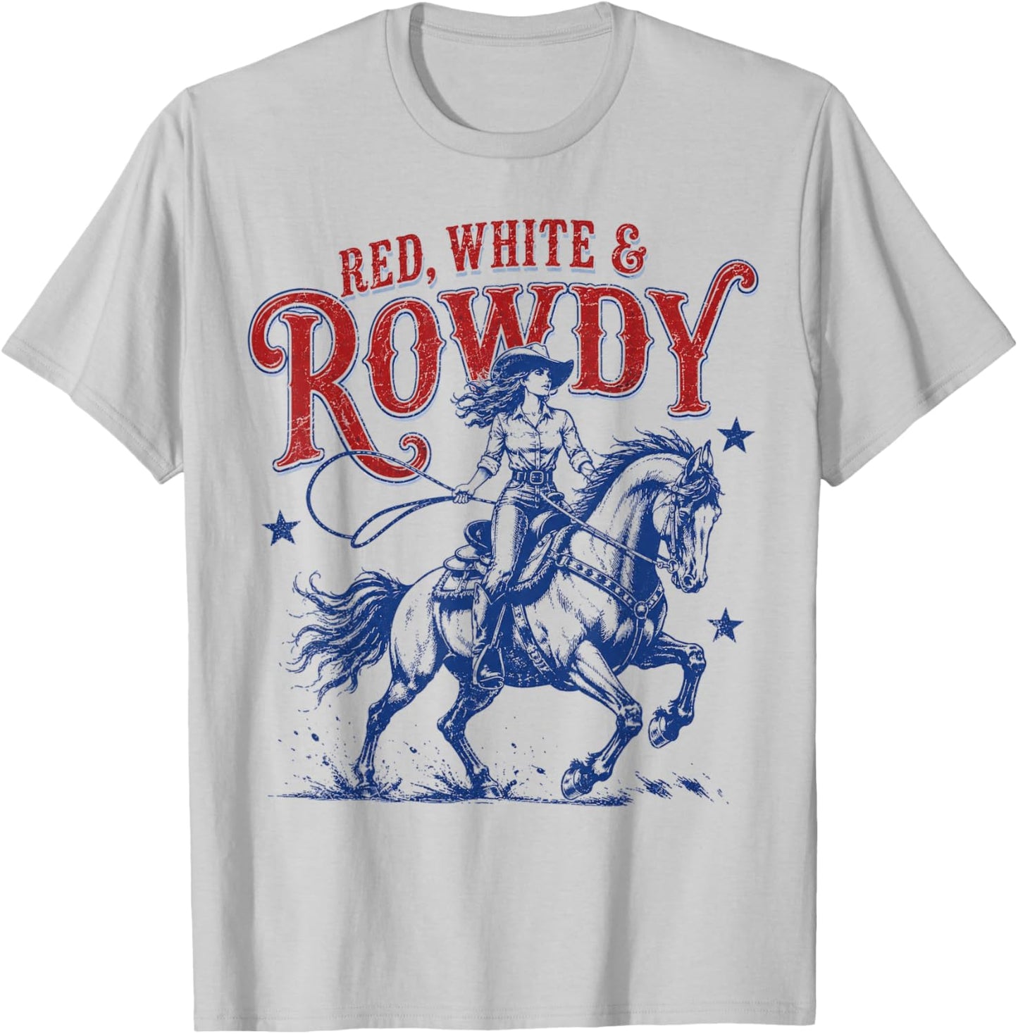 Red White and Rowdy Patriotic Cowboy Cowgirl 4th of July T-Shirt - T-Shirt | Ash