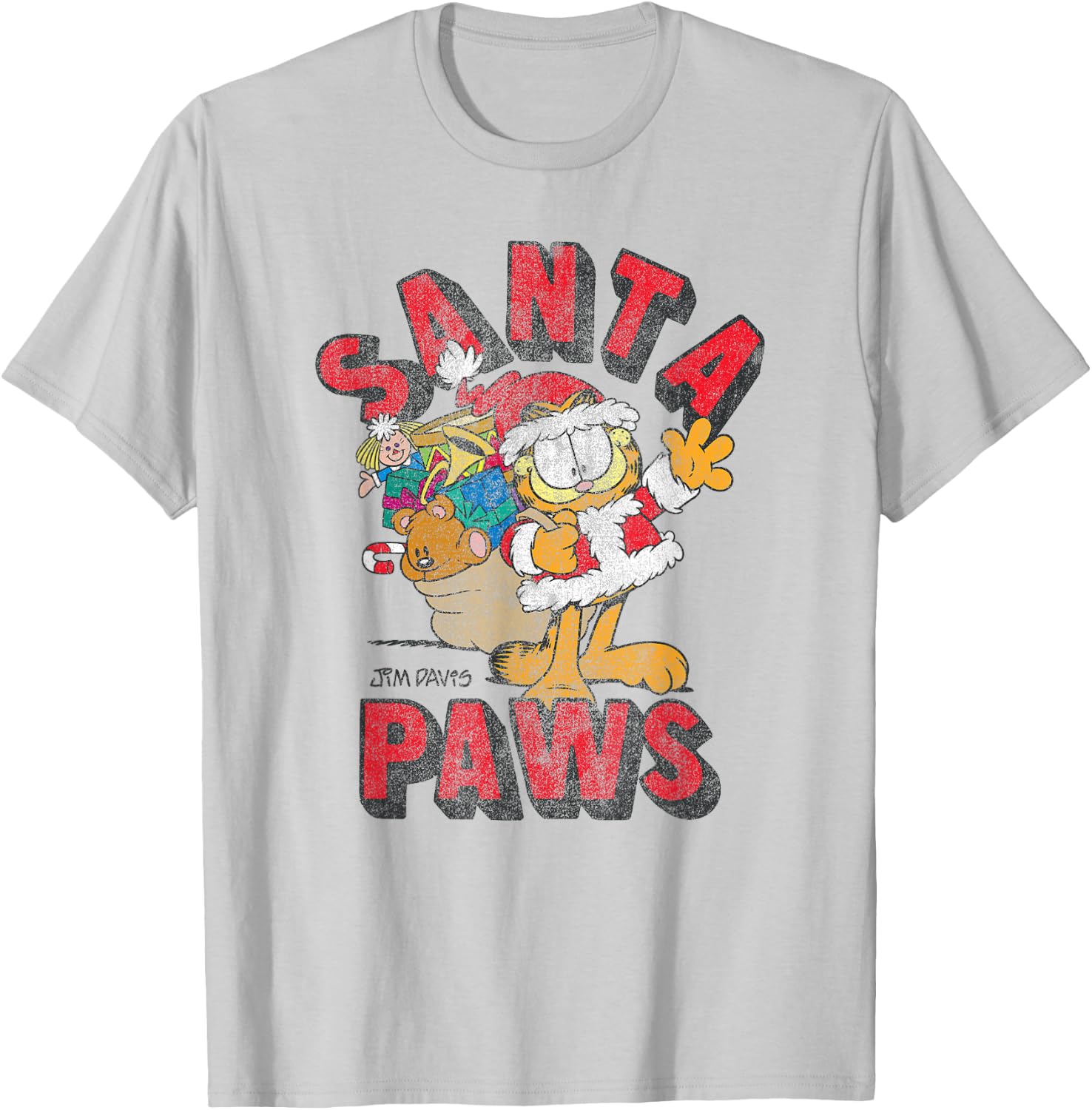 Garfield Santa Paws Distressed Christmas Cartoon Cat Women Kids T-Shirt - T-Shirt | Ash