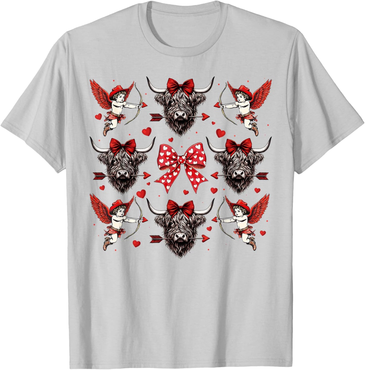 Howdy Valentine Western Cowgirl Cupid Higland Cow Heifer T-Shirt - T-Shirt | Ash