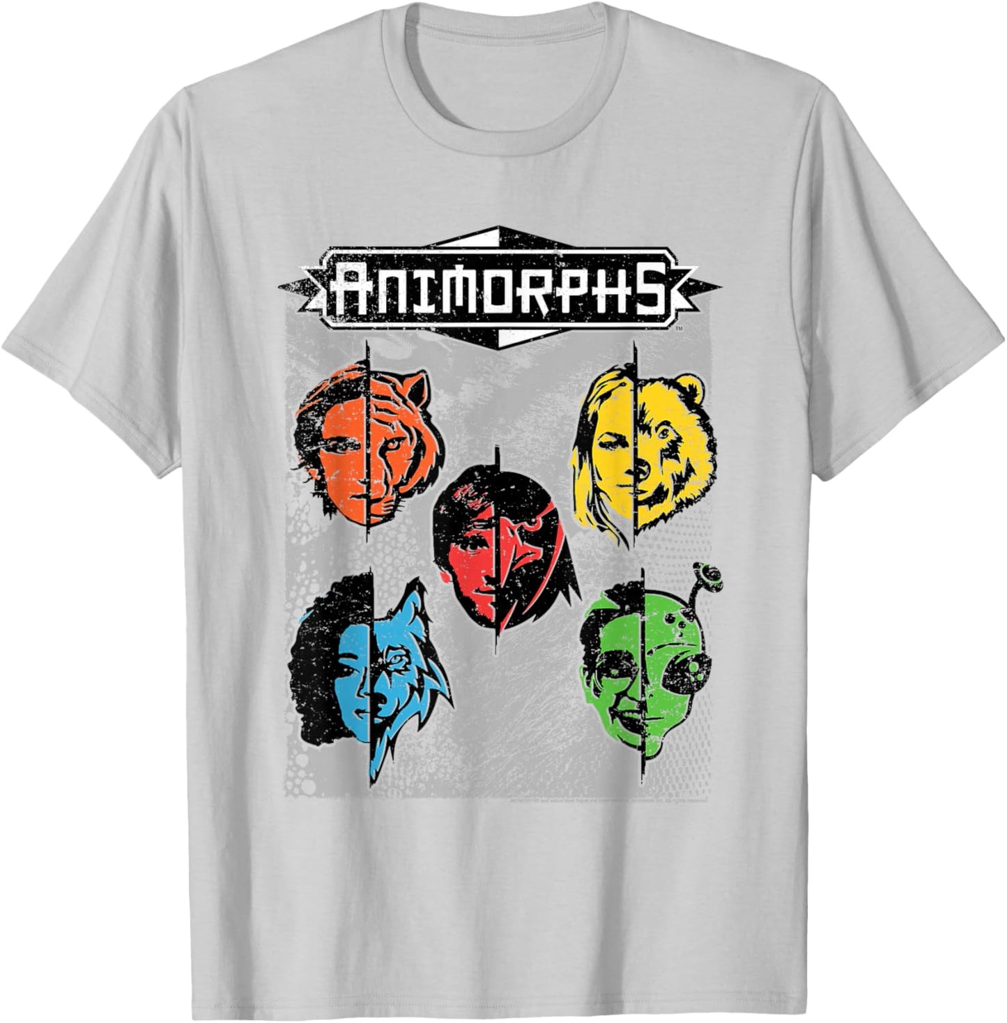 Animorphs Split Face Character Colorful Grid Book Series T-Shirt - T-Shirt | Ash