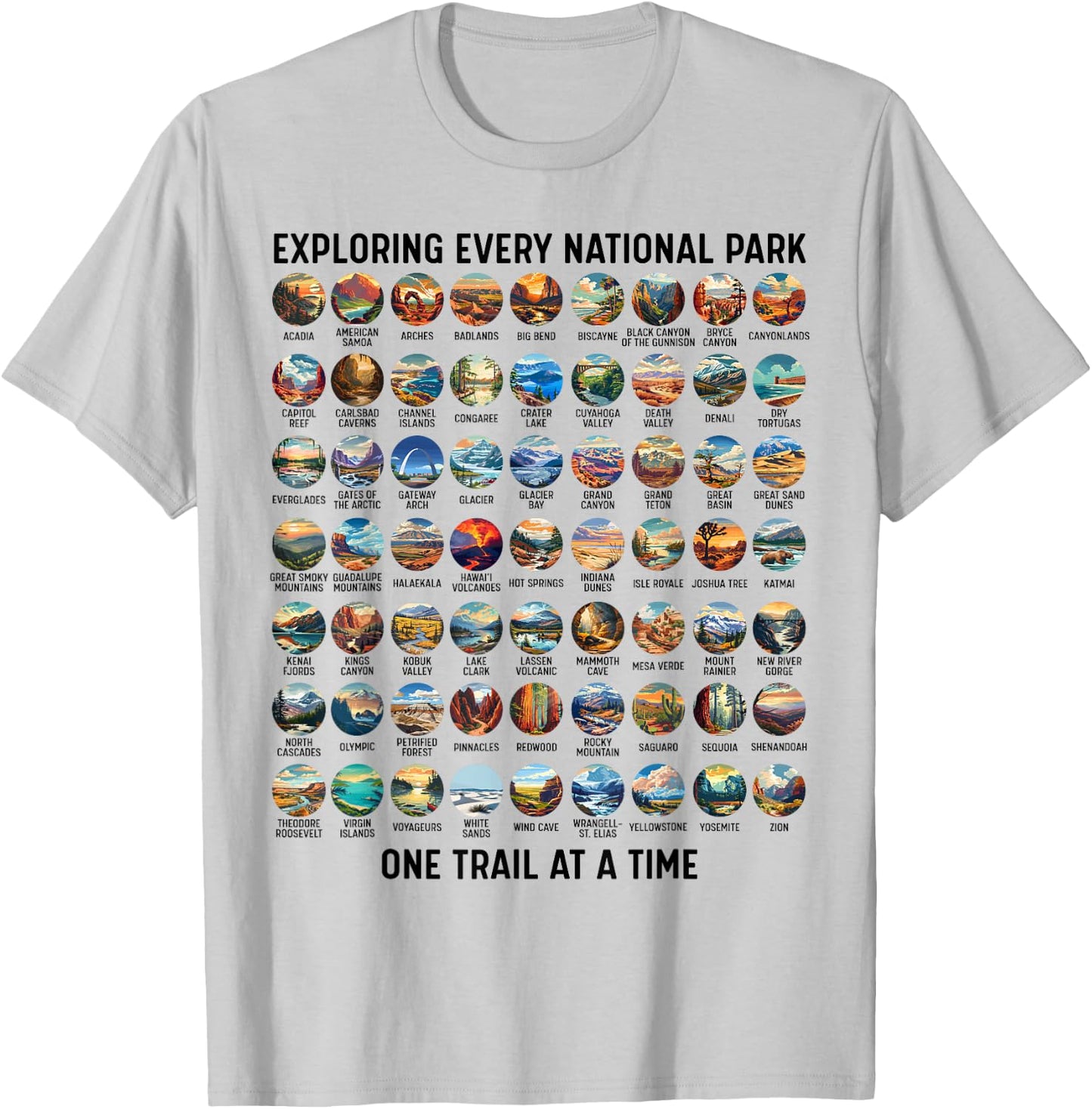 All US National Park Checklist Bucket List Of National Parks T-Shirt - T-Shirt | Ash