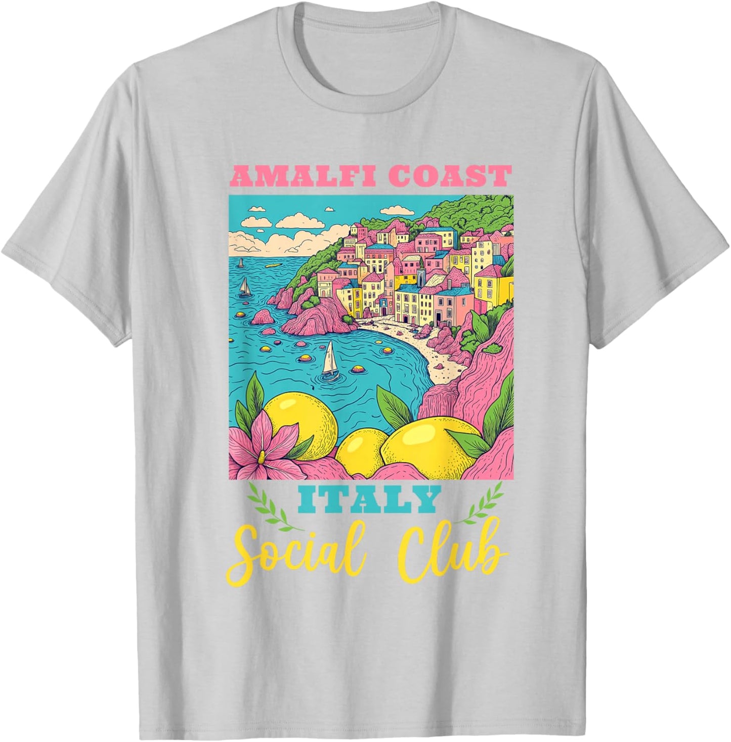 Amalfi Coast Social Club Italy Souvenir Lemon Vacation T-Shirt - T-Shirt | Ash