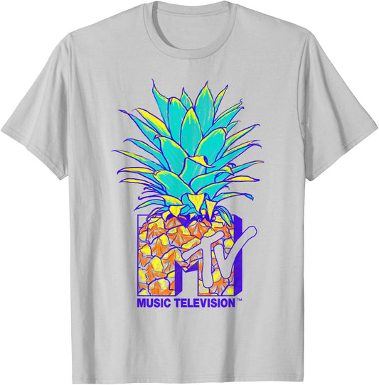 MTV Pineapple Colorful Logo Music Television Graphic T-Shirt - T-Shirt | Ash