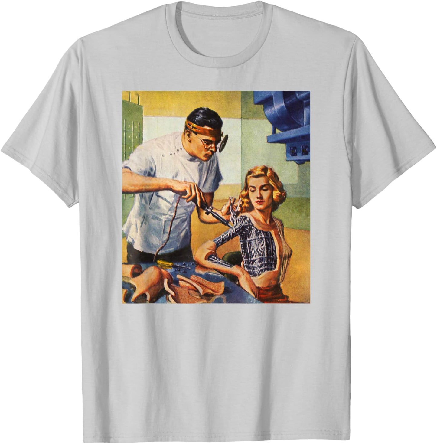 Retro Science Fiction Sci Fi Art-Robot Bionic Woman T-Shirt - T-Shirt | Ash