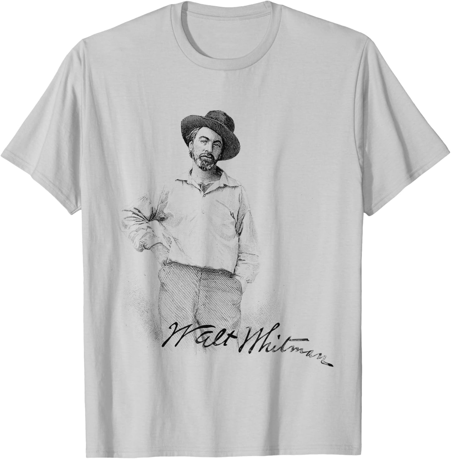 Walt Whitman Portrait with Signature Graphic T-Shirt - T-Shirt | Ash